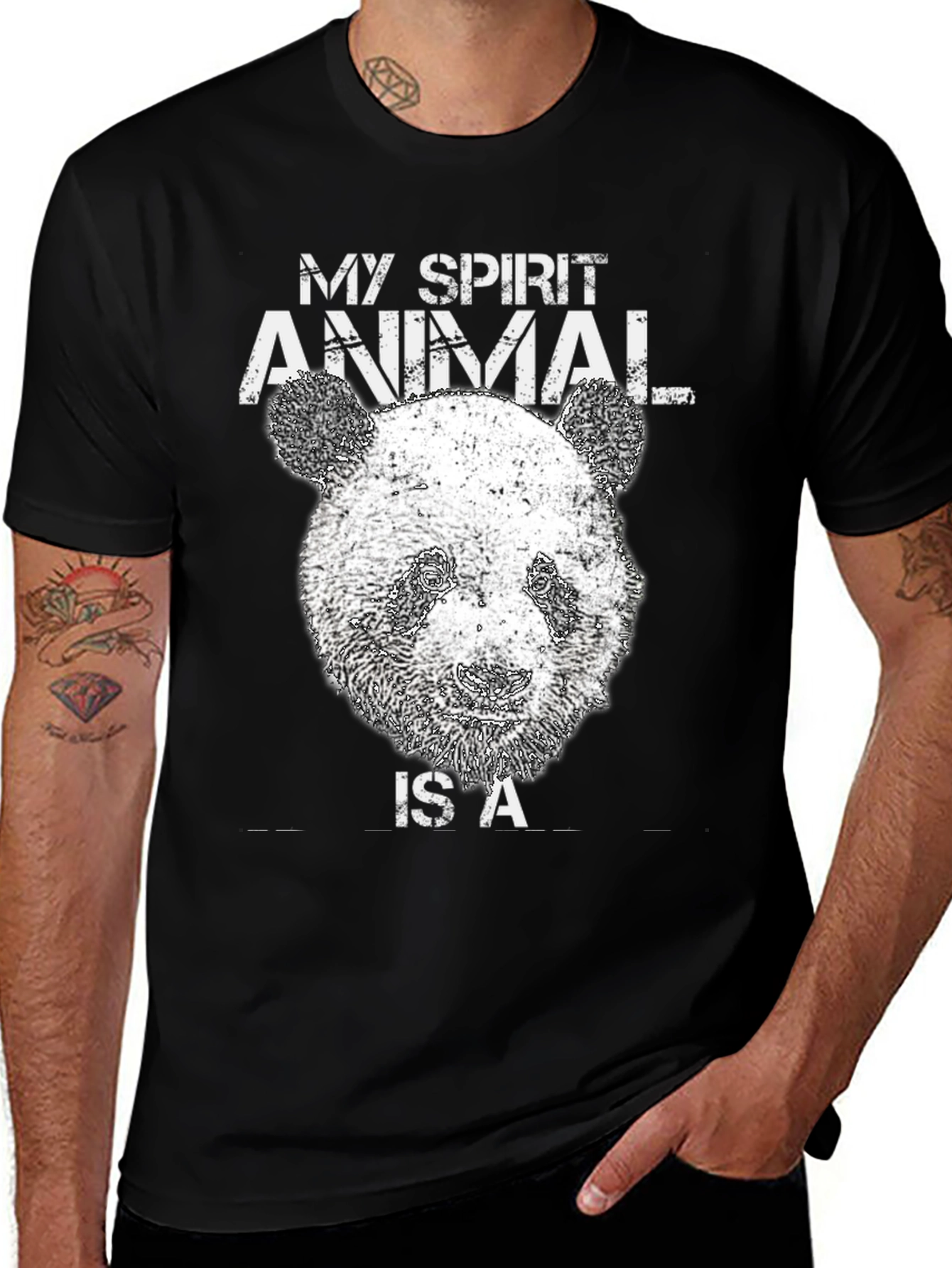 Panda Spirit Animal Black Graphic T-Shirt