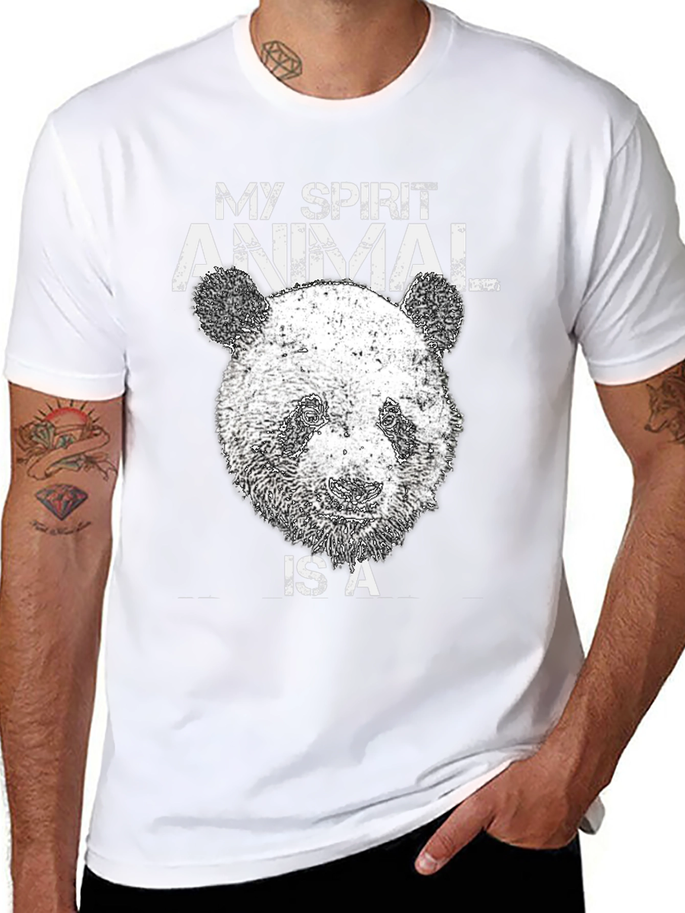 Panda Spirit Animal Black Graphic T-Shirt