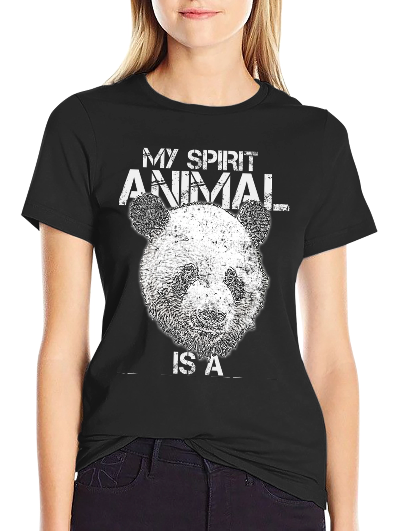 Panda Spirit Animal Black Graphic T-Shirt