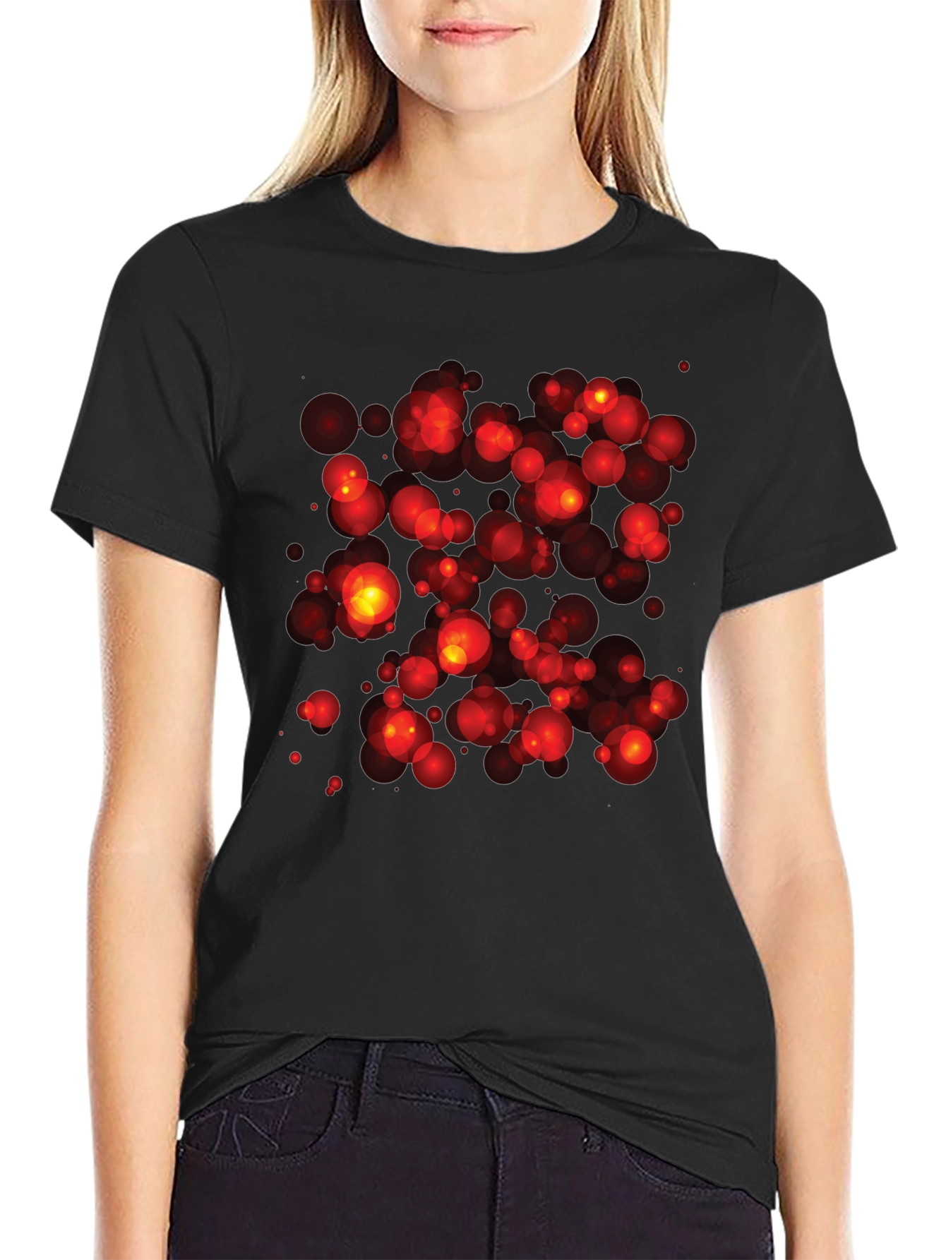 Abstract Red Bubbles Graphic Print Black T-Shirt