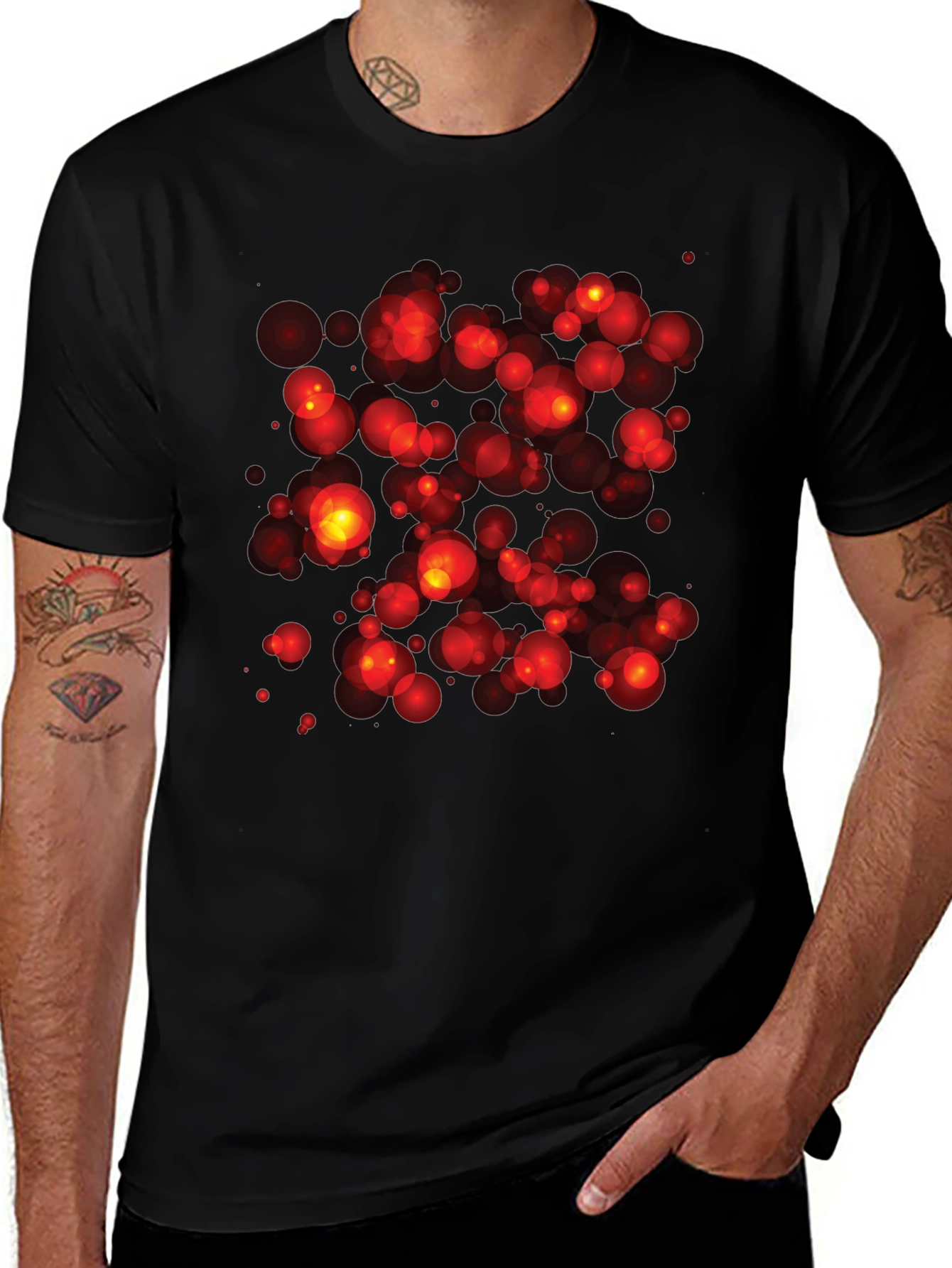 Abstract Red Bubbles Graphic Print Black T-Shirt