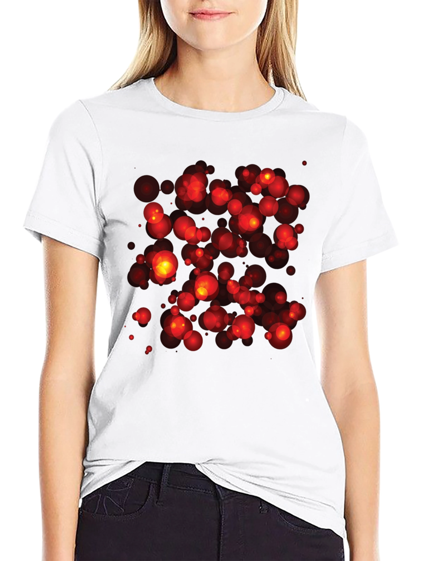 Abstract Red Bubbles Graphic Print Black T-Shirt