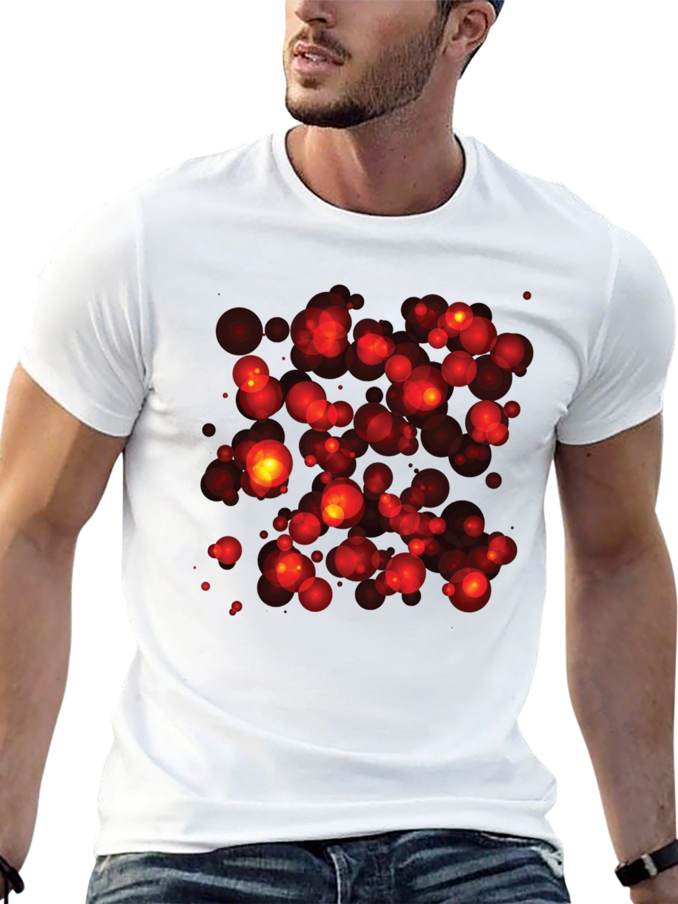 Abstract Red Bubbles Graphic Print Black T-Shirt