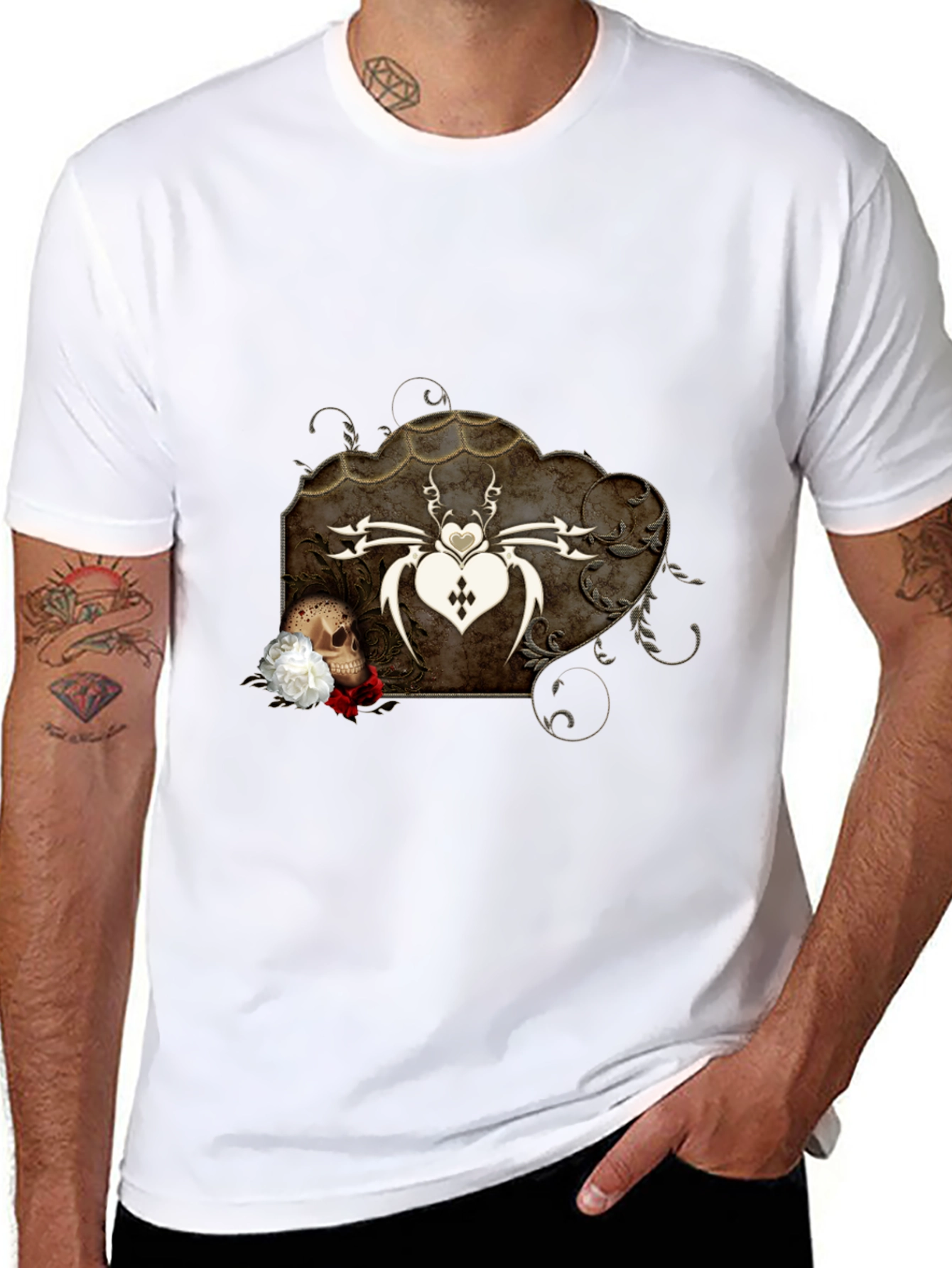 Gothic Spider Heart Skull Graphic Tee