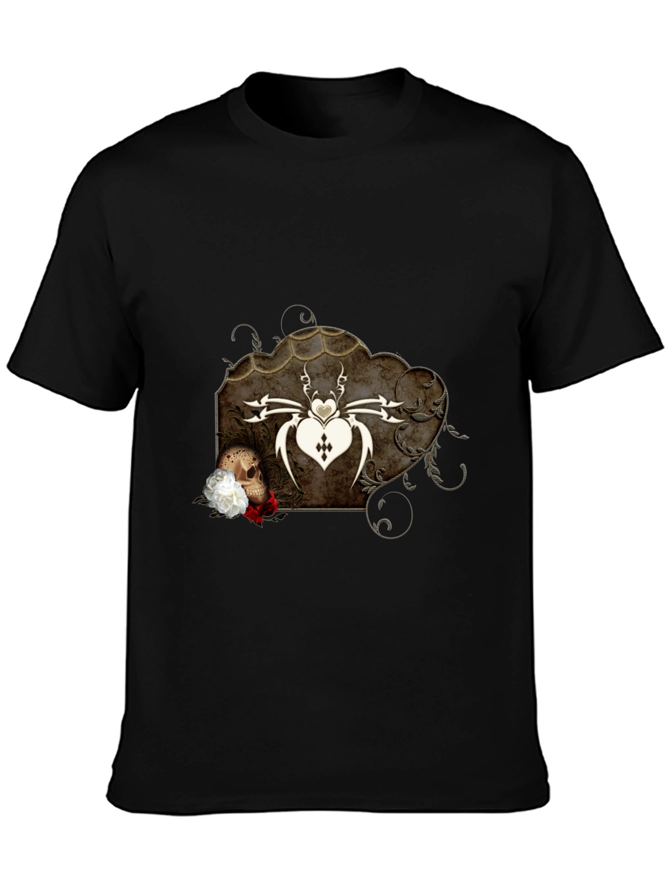 Gothic Spider Heart Skull Graphic Tee