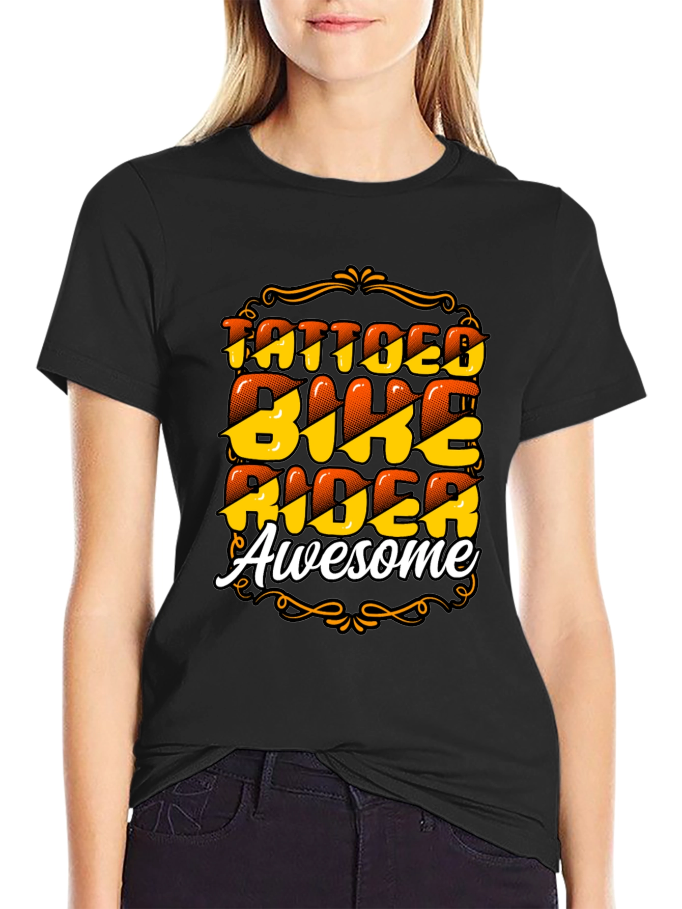 Tattooed Biker Awesome Black T-Shirt