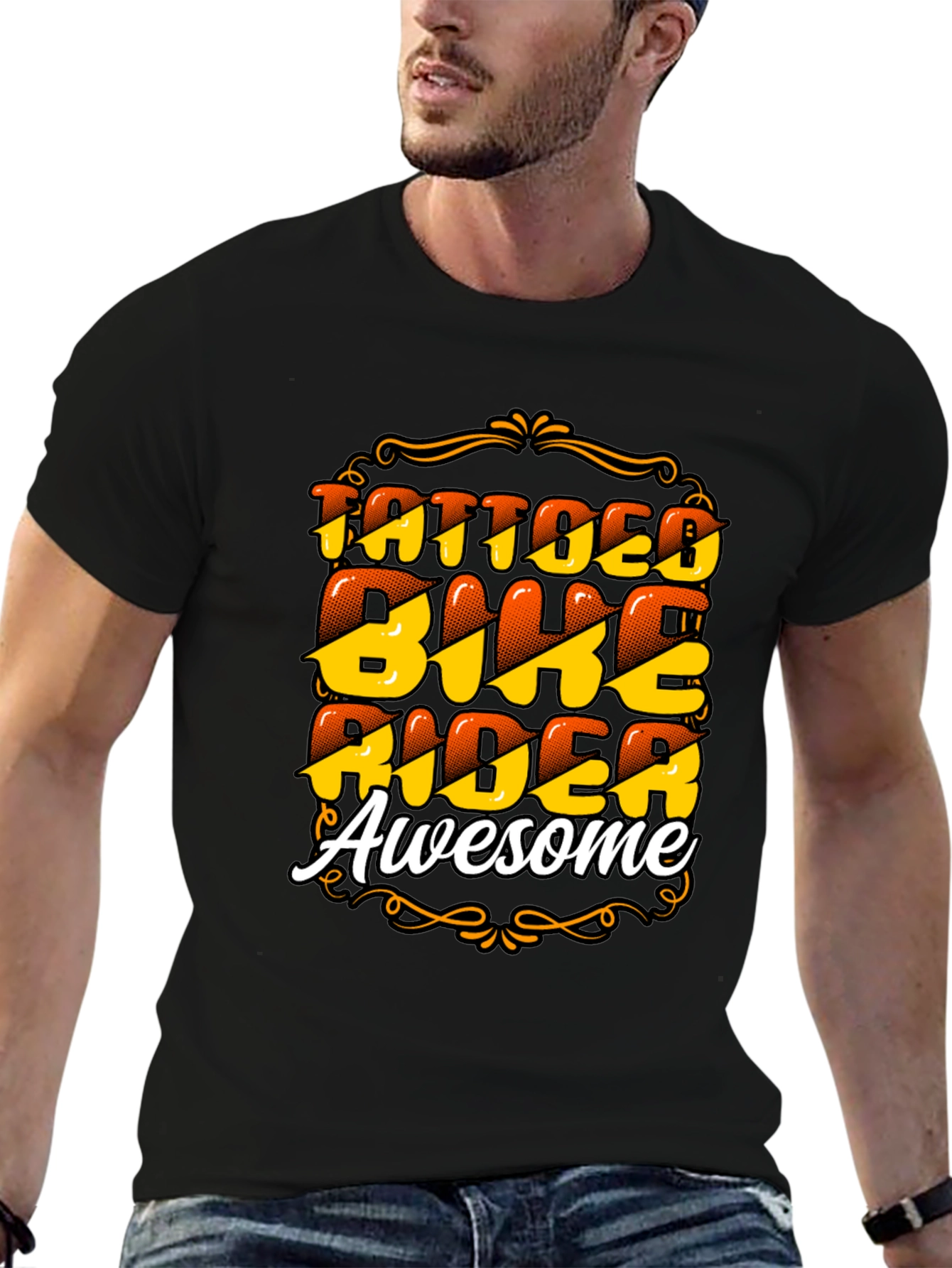 Tattooed Biker Awesome Black T-Shirt