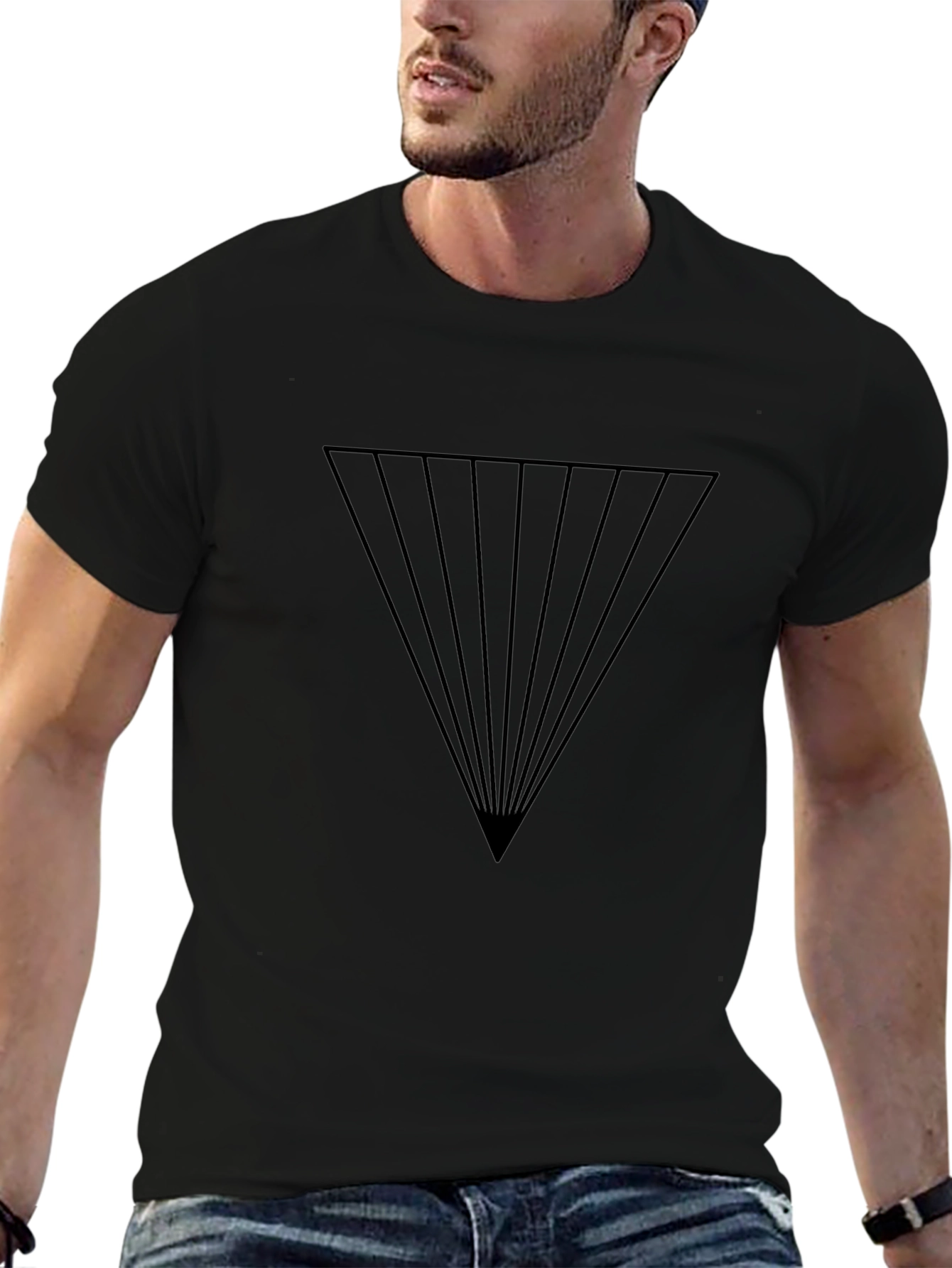 Modern Geometric Triangle Graphic Tee - Black