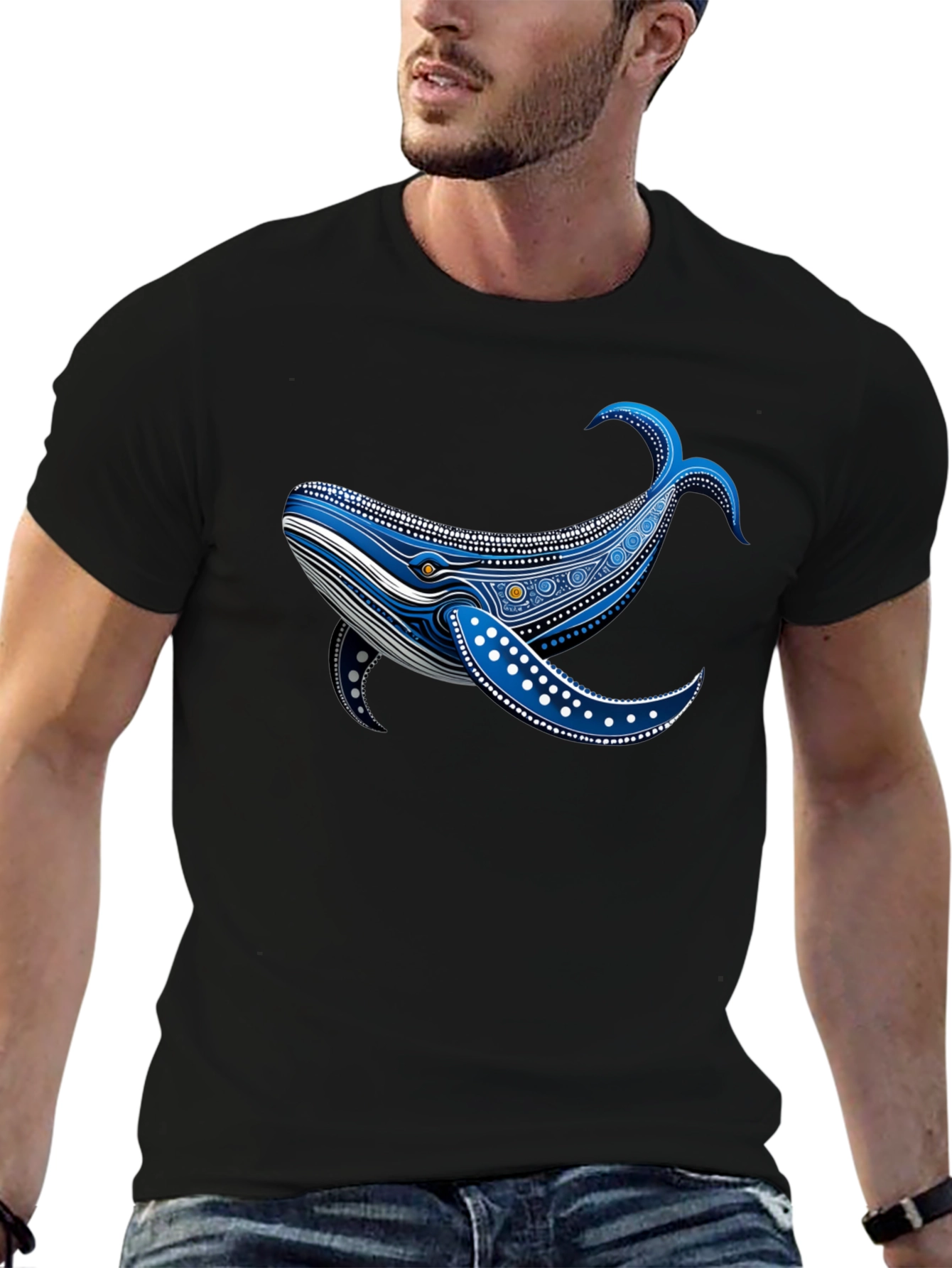 Whale Print Black T-Shirt - Unique Design