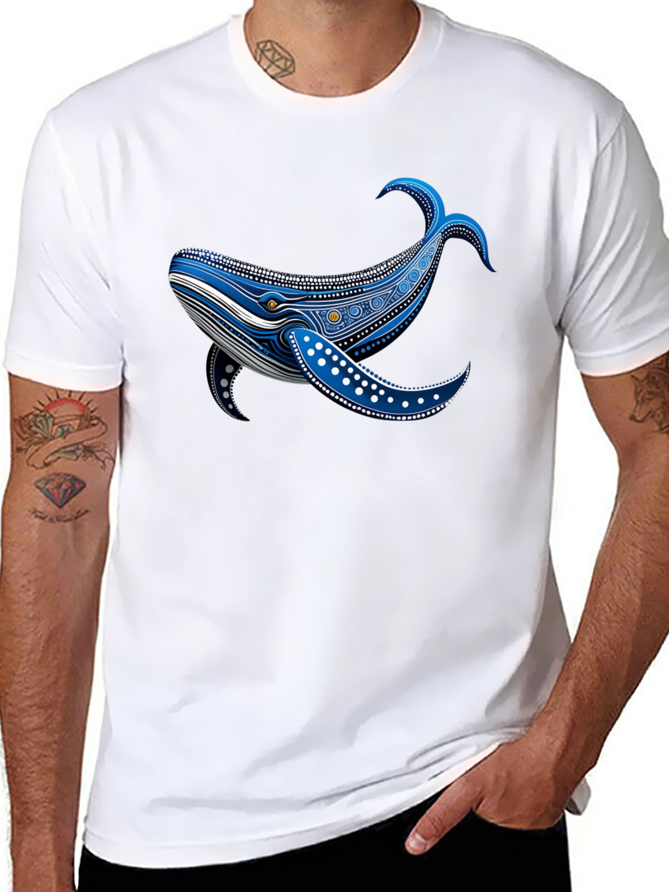 Whale Print Black T-Shirt - Unique Design