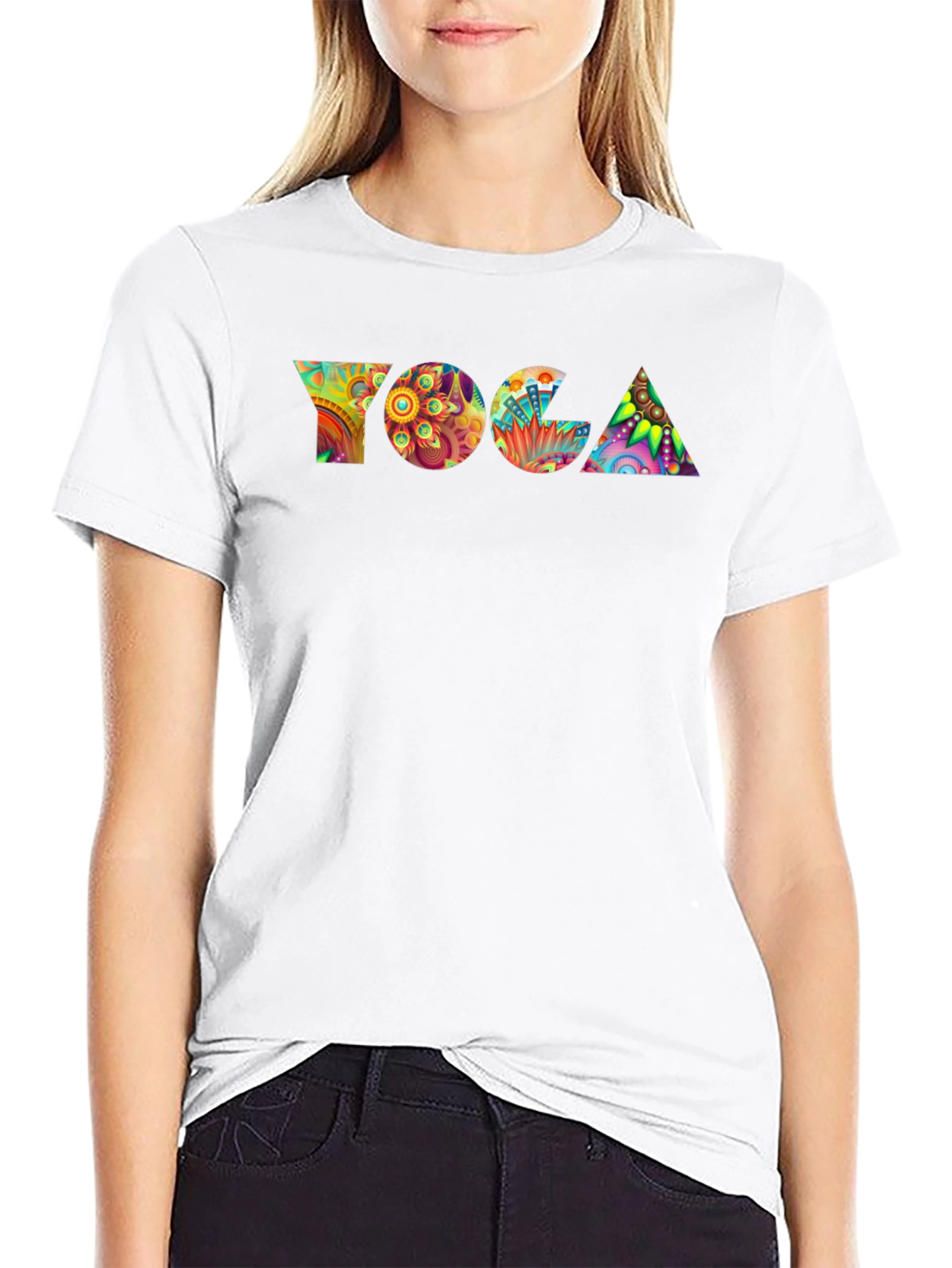 Yoga Mandala Art Print Black T-Shirt