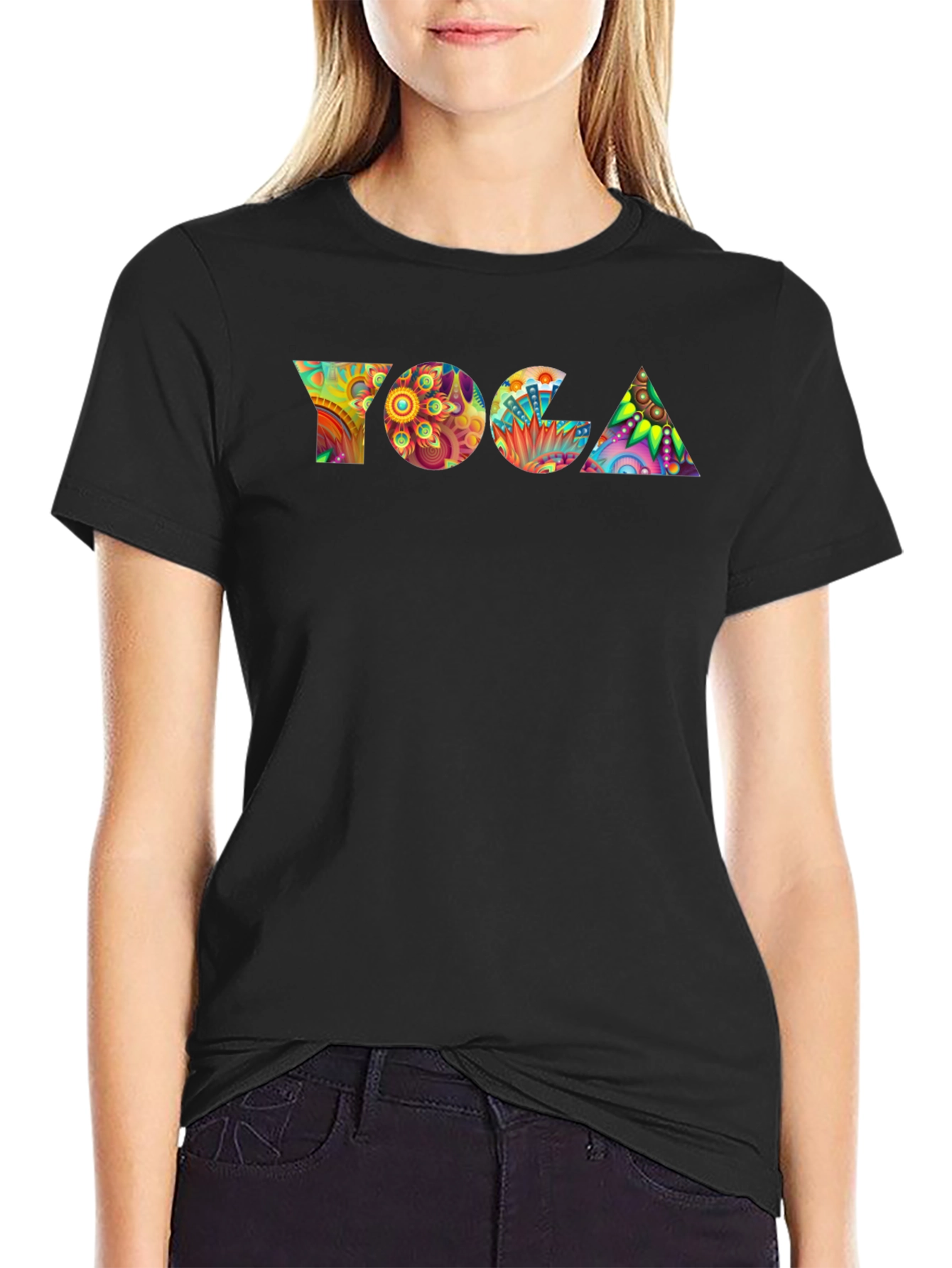 Yoga Mandala Art Print Black T-Shirt