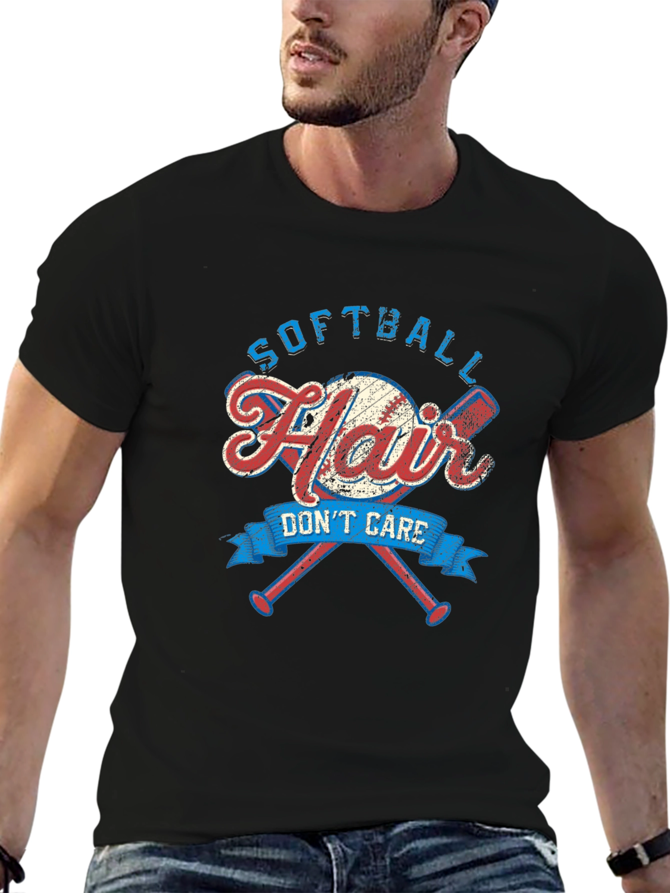 Softball Hair Dont Care Graphic Tee