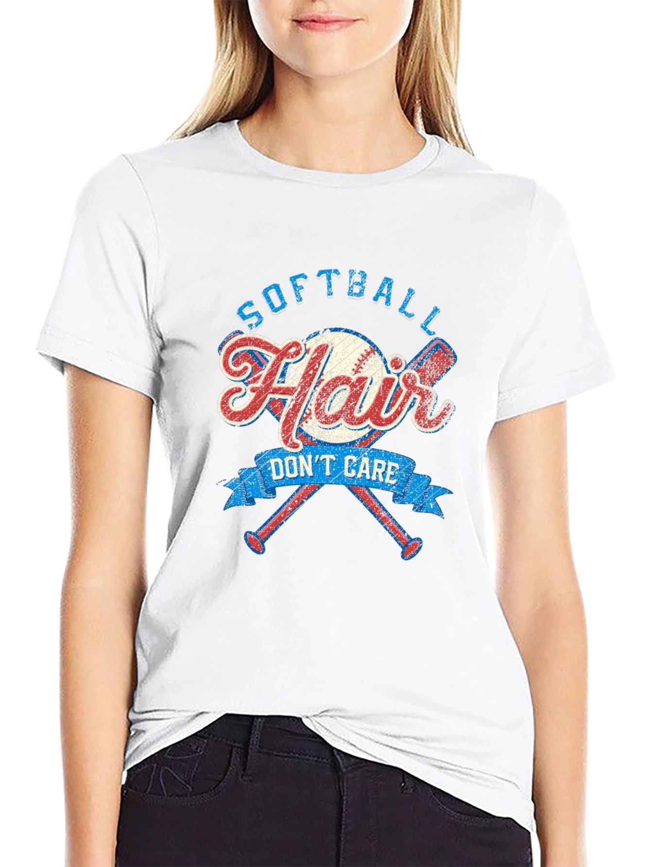 Softball Hair Dont Care Graphic Tee
