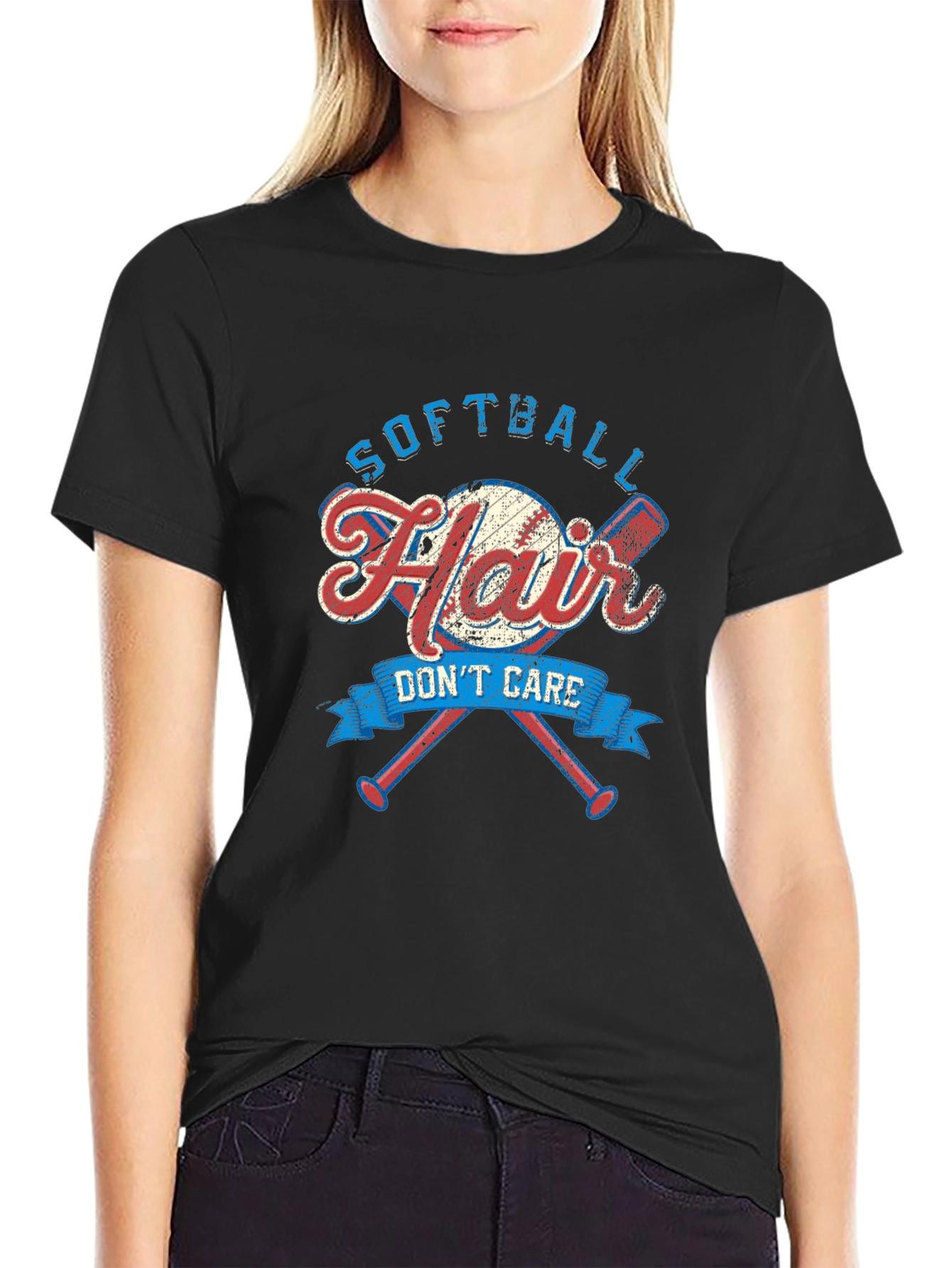 Softball Hair Dont Care Graphic Tee