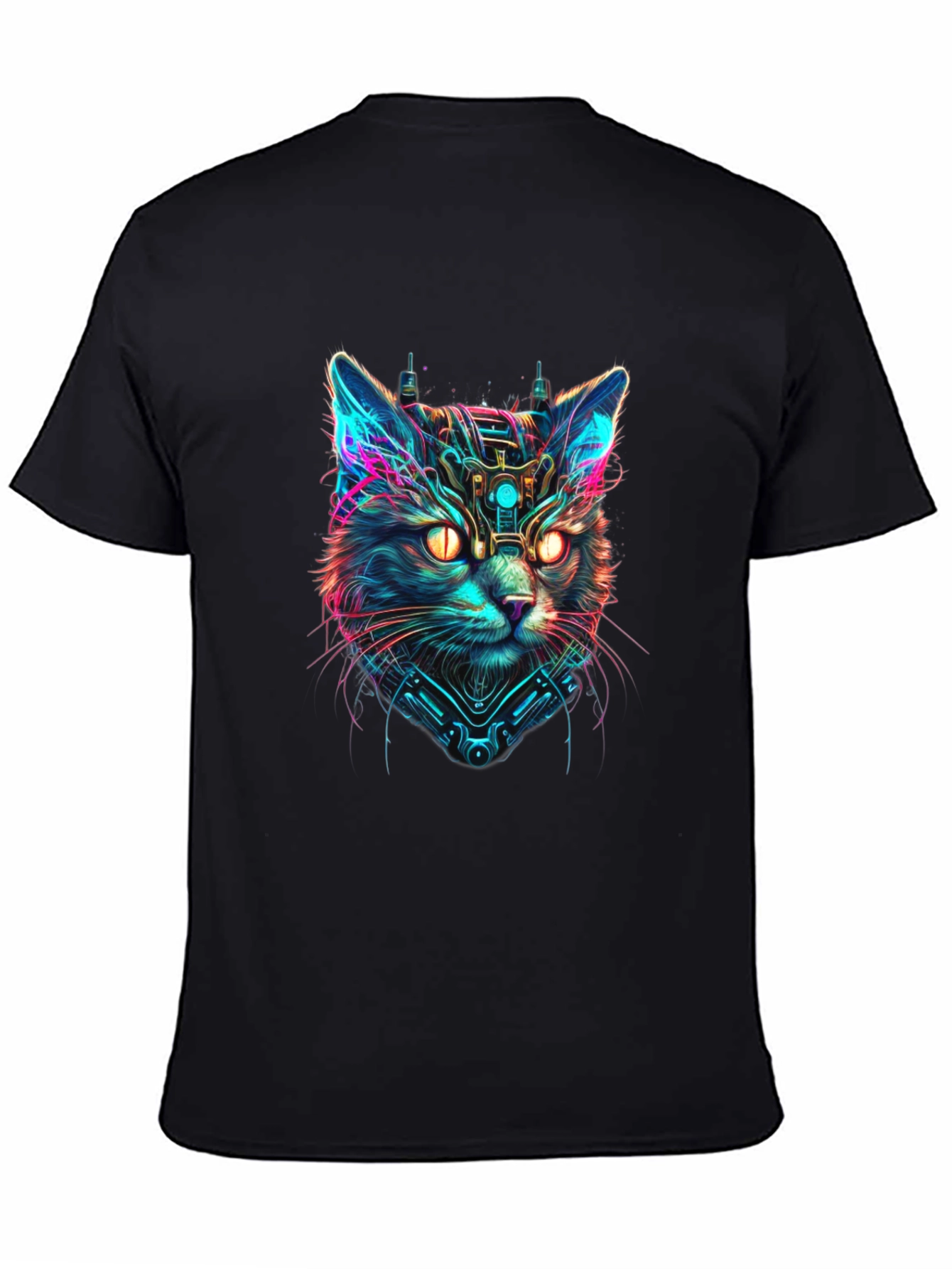 Cyberpunk Cat Graphic Black T-Shirt