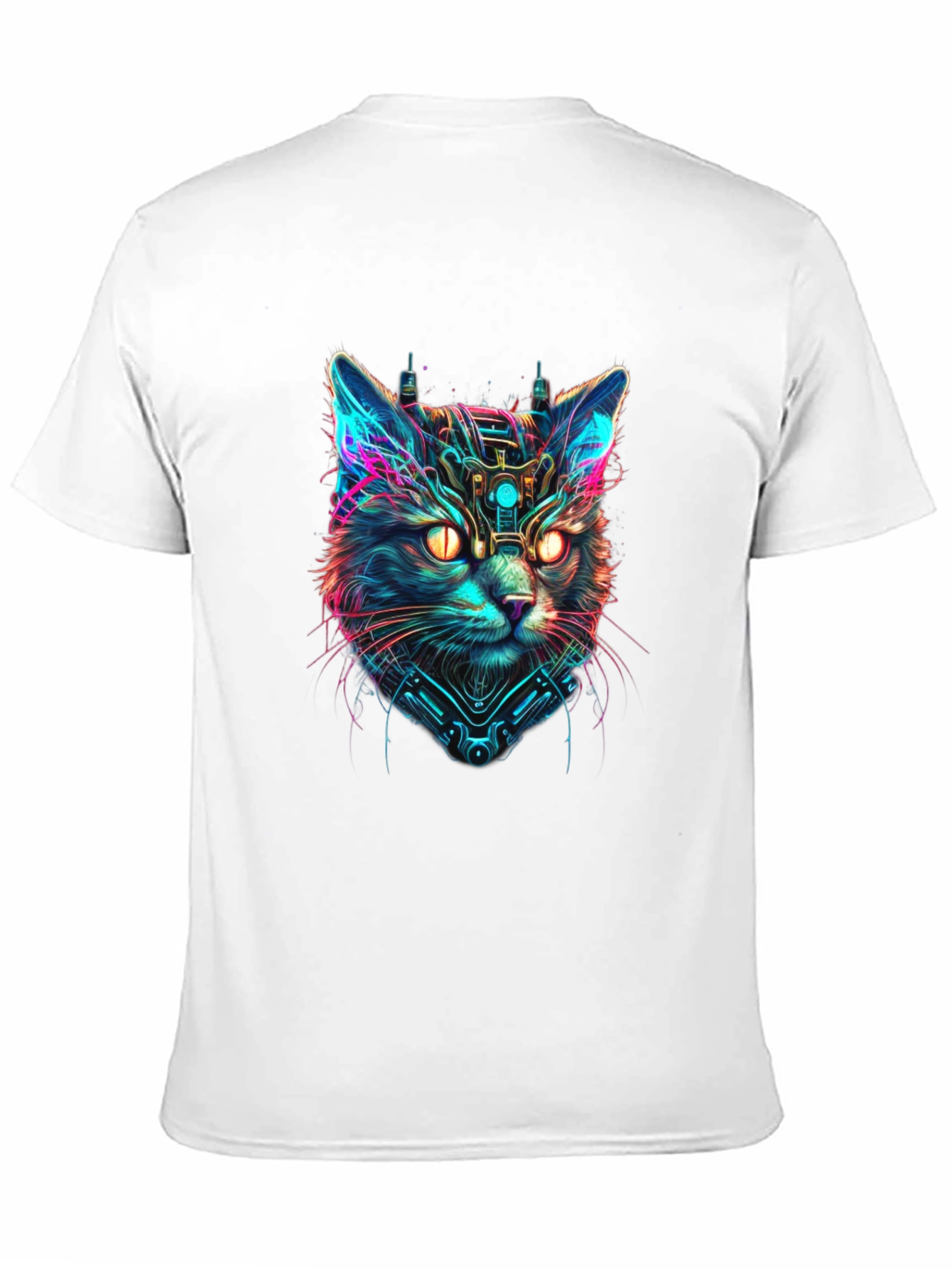 Cyberpunk Cat Graphic Black T-Shirt