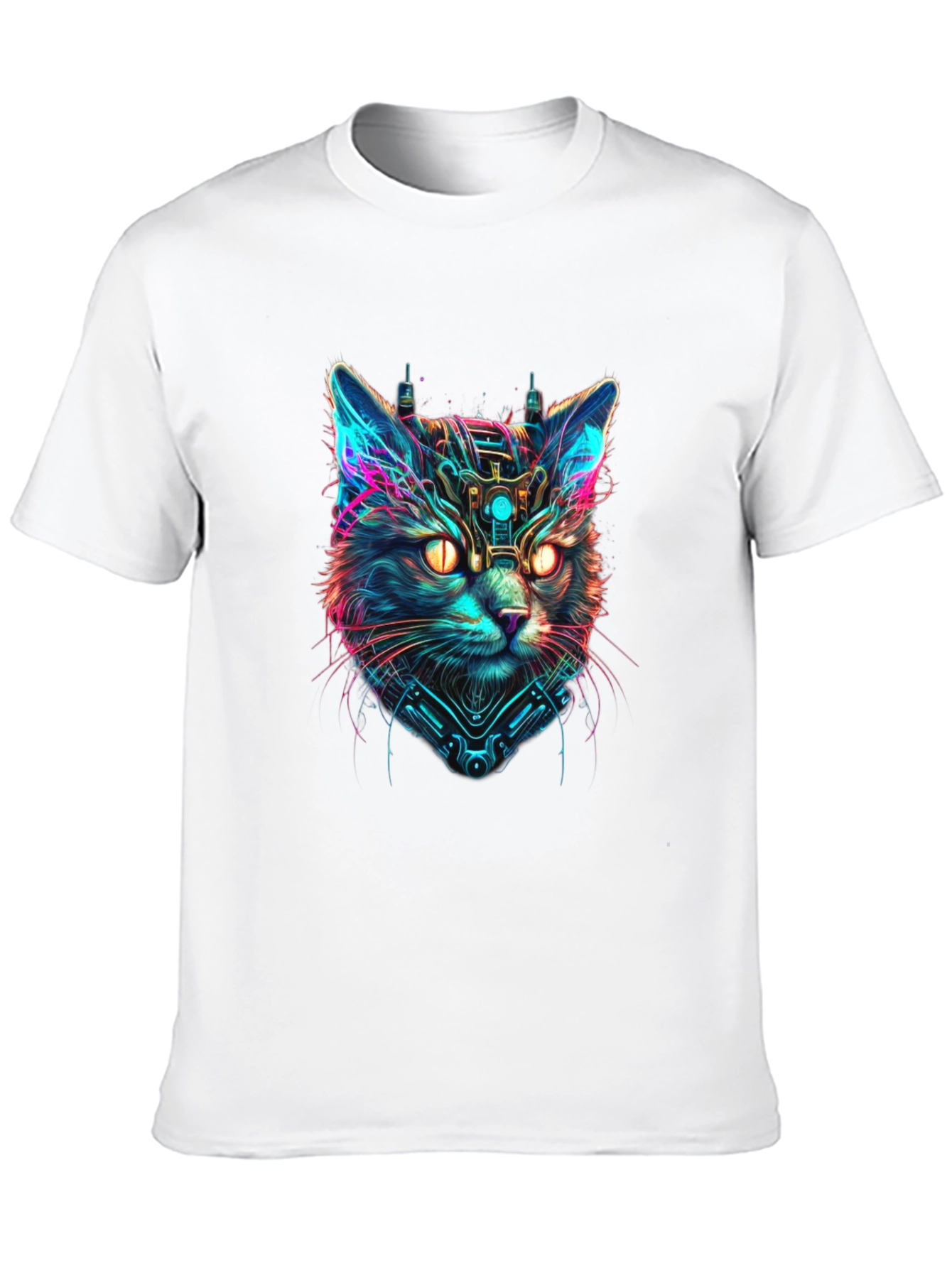 Cyberpunk Cat Graphic Black T-Shirt