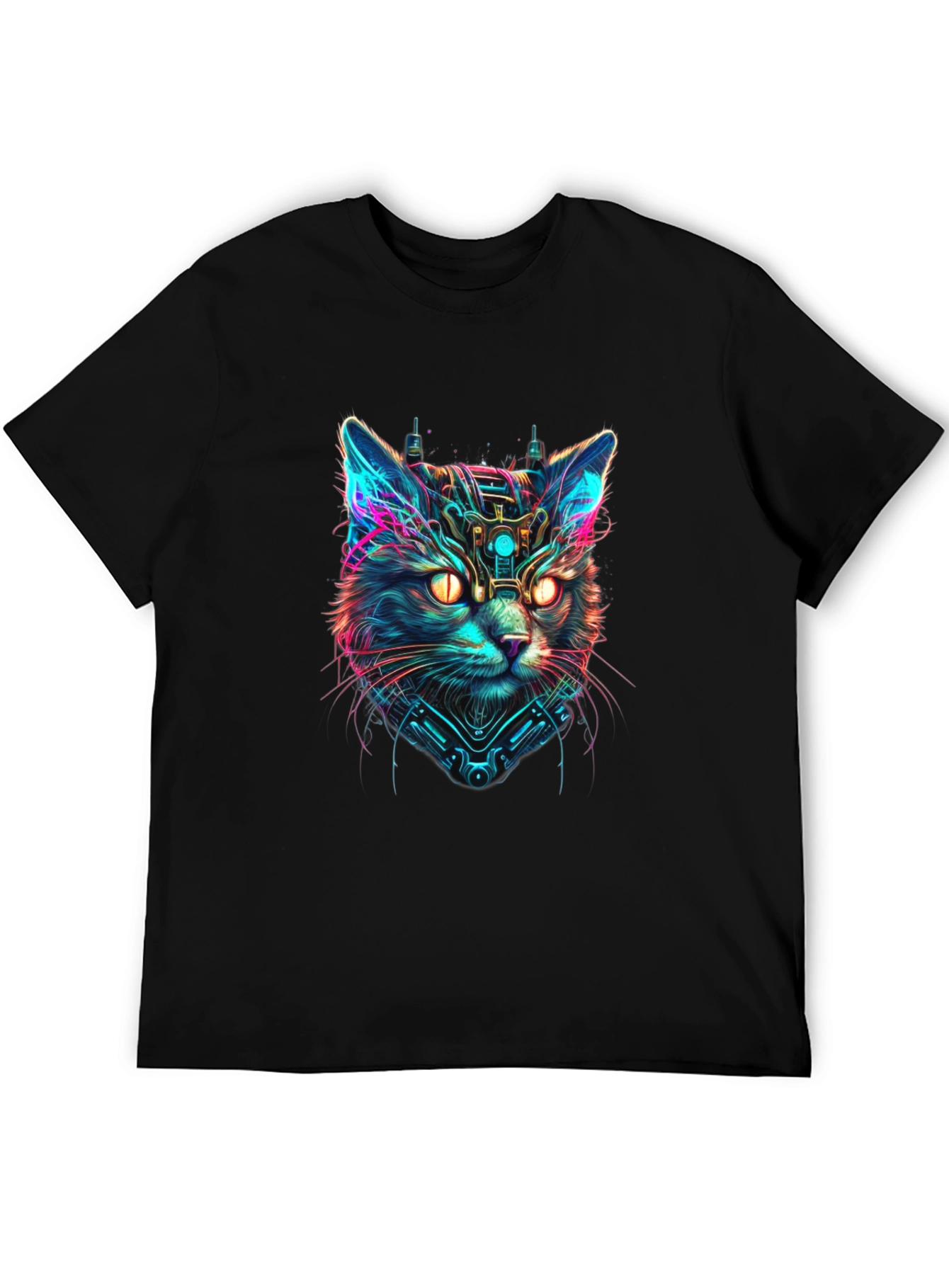 Cyberpunk Cat Graphic Black T-Shirt