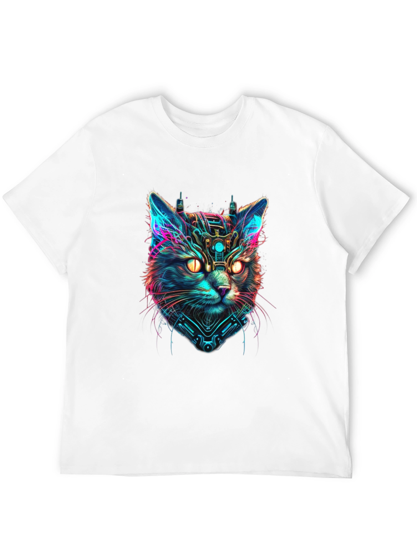 Cyberpunk Cat Graphic Black T-Shirt