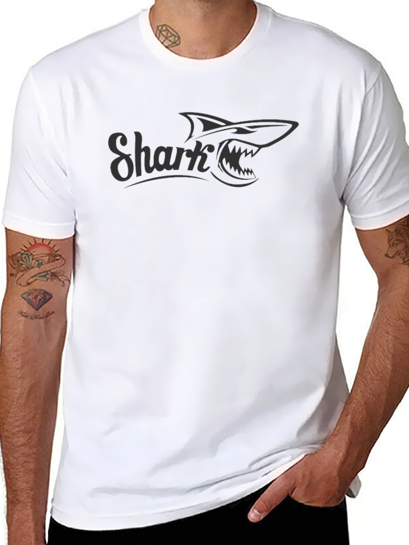 Shark Graphic Print Mens Crew Neck T-Shirt