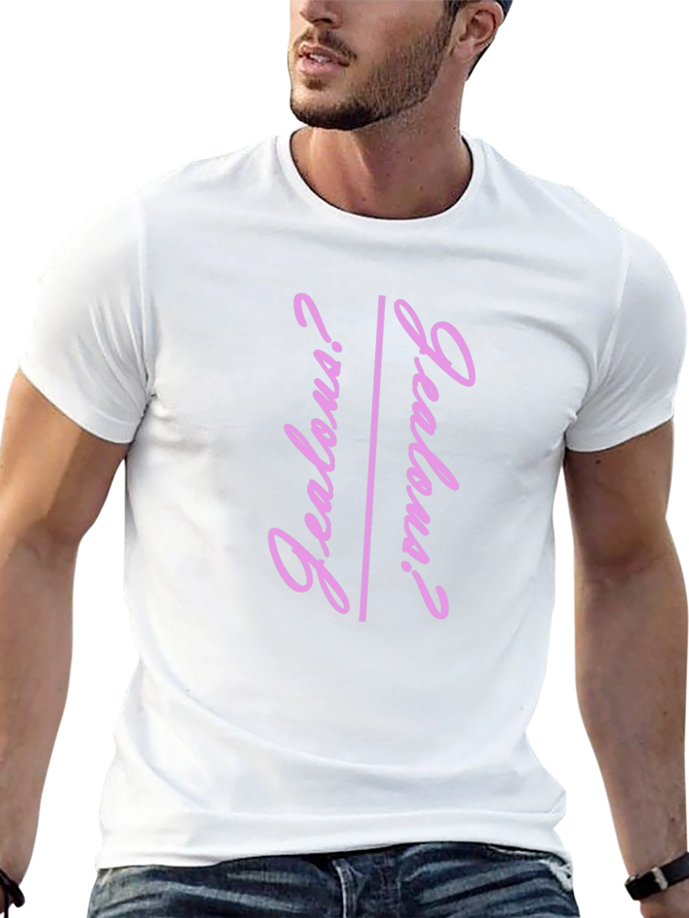 Jealous? Graphic Tee - Trendy Pink Text T-Shirt