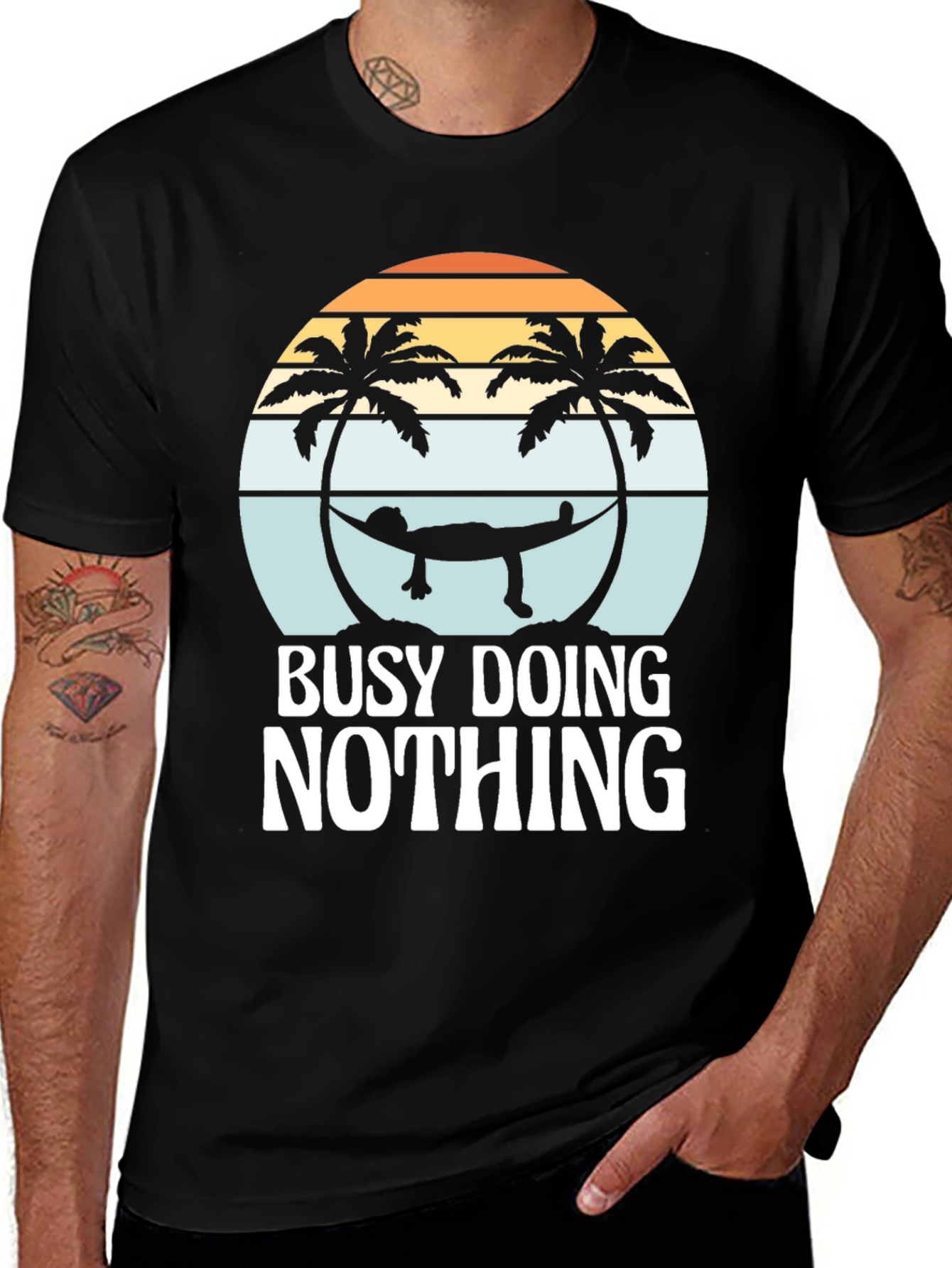 Busy Doing Nothing Graphic Tee - Relaxing Hammock Design