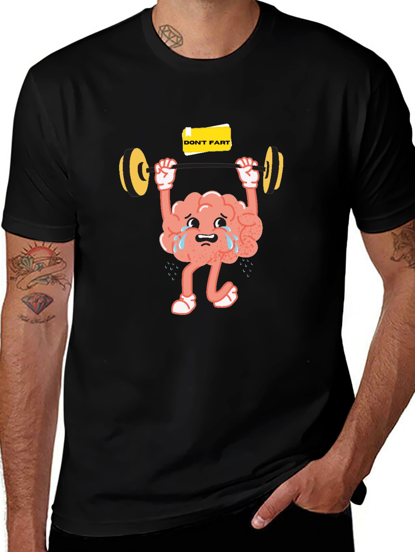 Funny Brain Lifting Weights Graphic T-Shirt