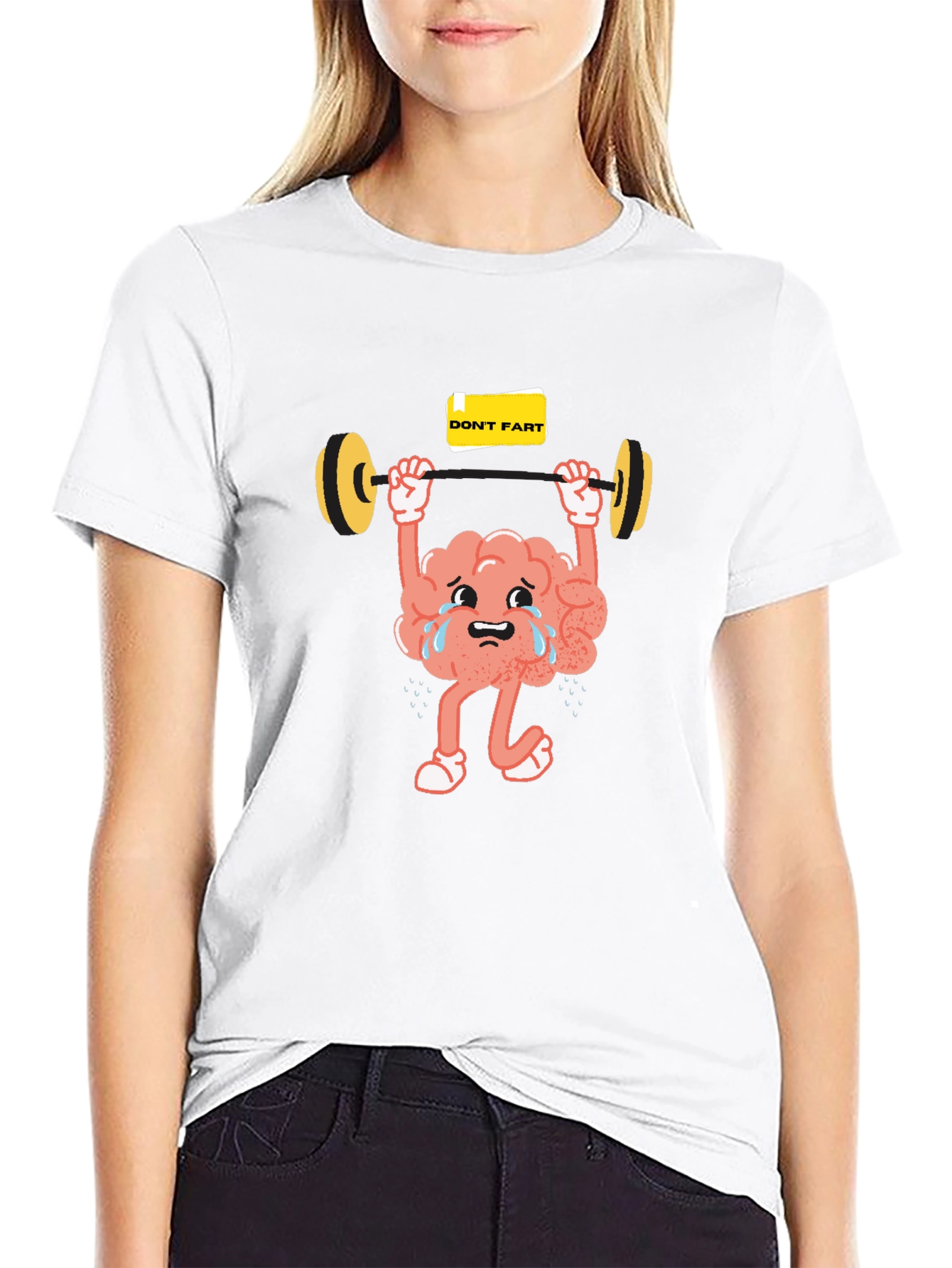 Funny Brain Lifting Weights Graphic T-Shirt