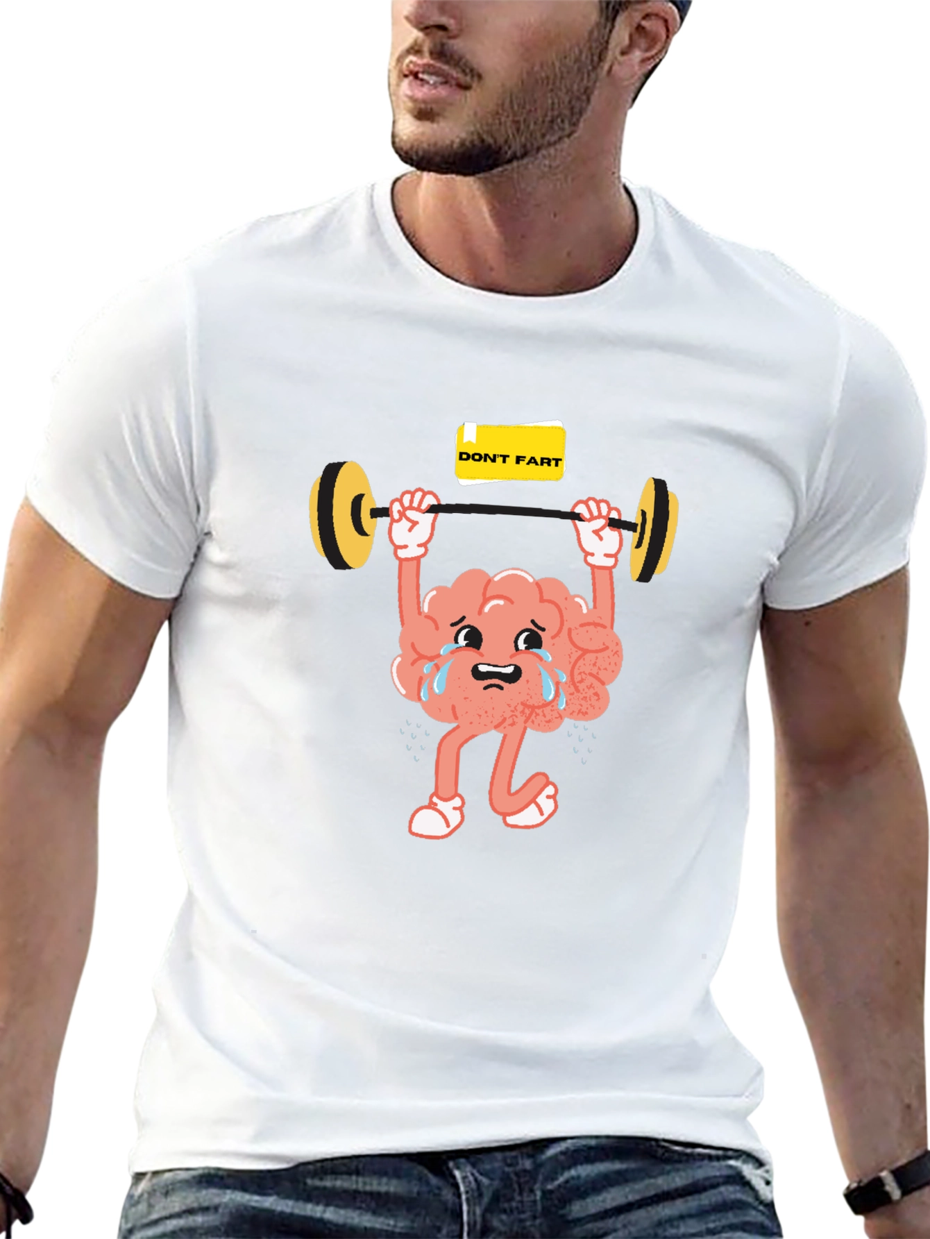 Funny Brain Lifting Weights Graphic T-Shirt