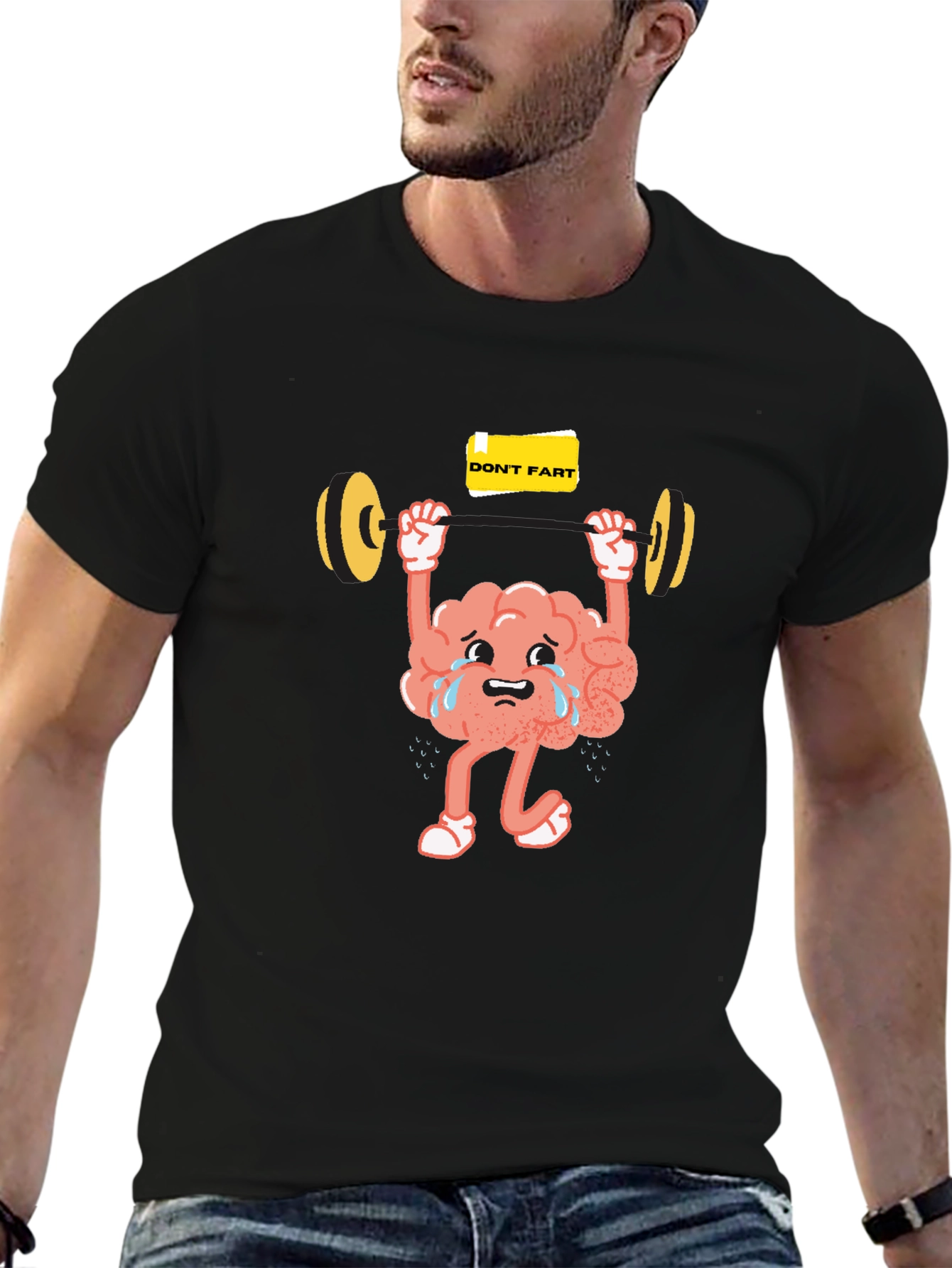Funny Brain Lifting Weights Graphic T-Shirt