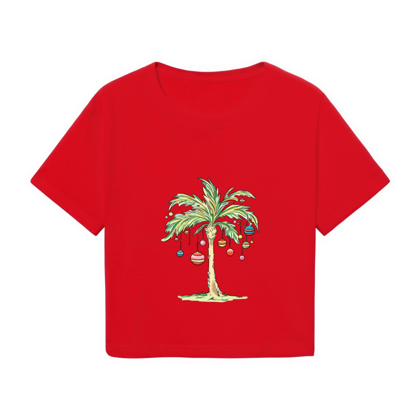 Tropical Christmas Palm Tree Ornament Graphic Crop T?Shirt