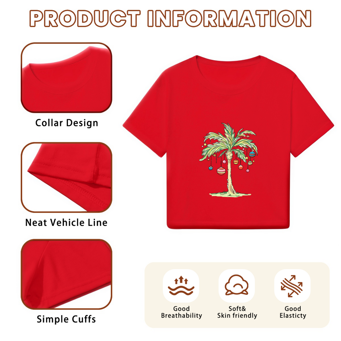 Tropical Christmas Palm Tree Ornament Graphic Crop T?Shirt
