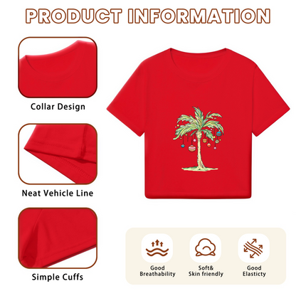 Tropical Christmas Palm Tree Ornament Graphic Crop T?Shirt