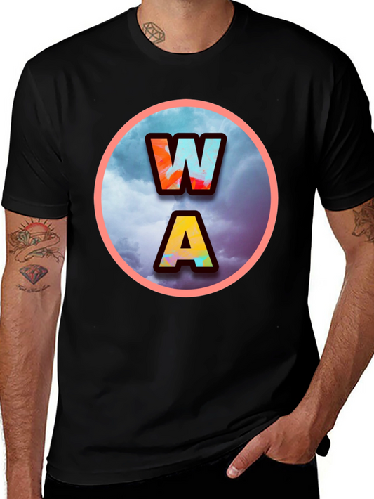 Mens Black WA Letters Graphic Print T-Shirt