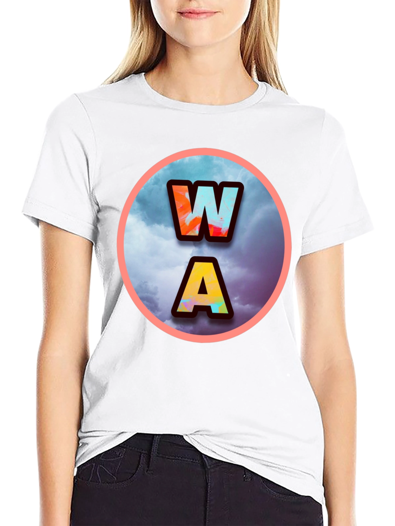 Mens Black WA Letters Graphic Print T-Shirt