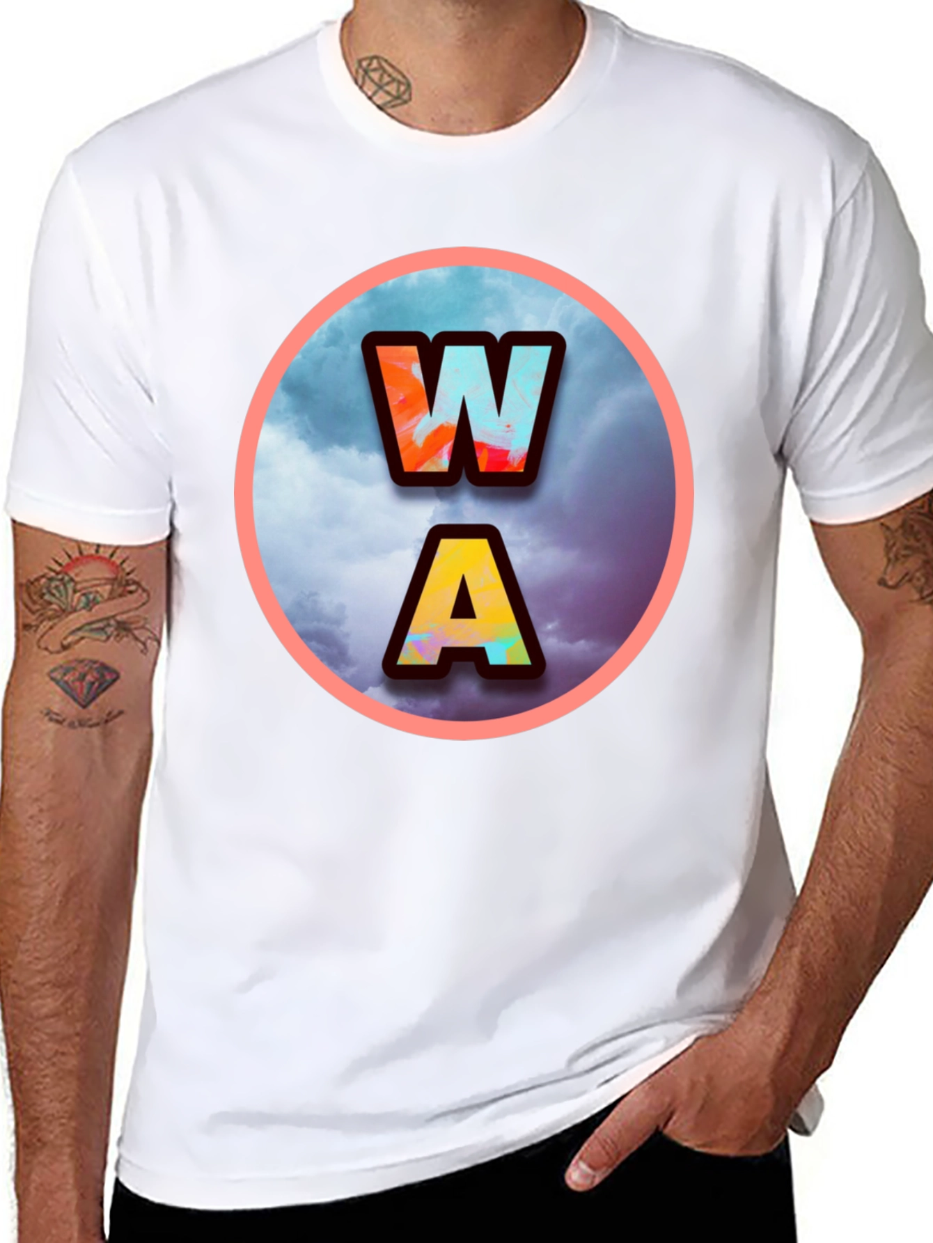 Mens Black WA Letters Graphic Print T-Shirt