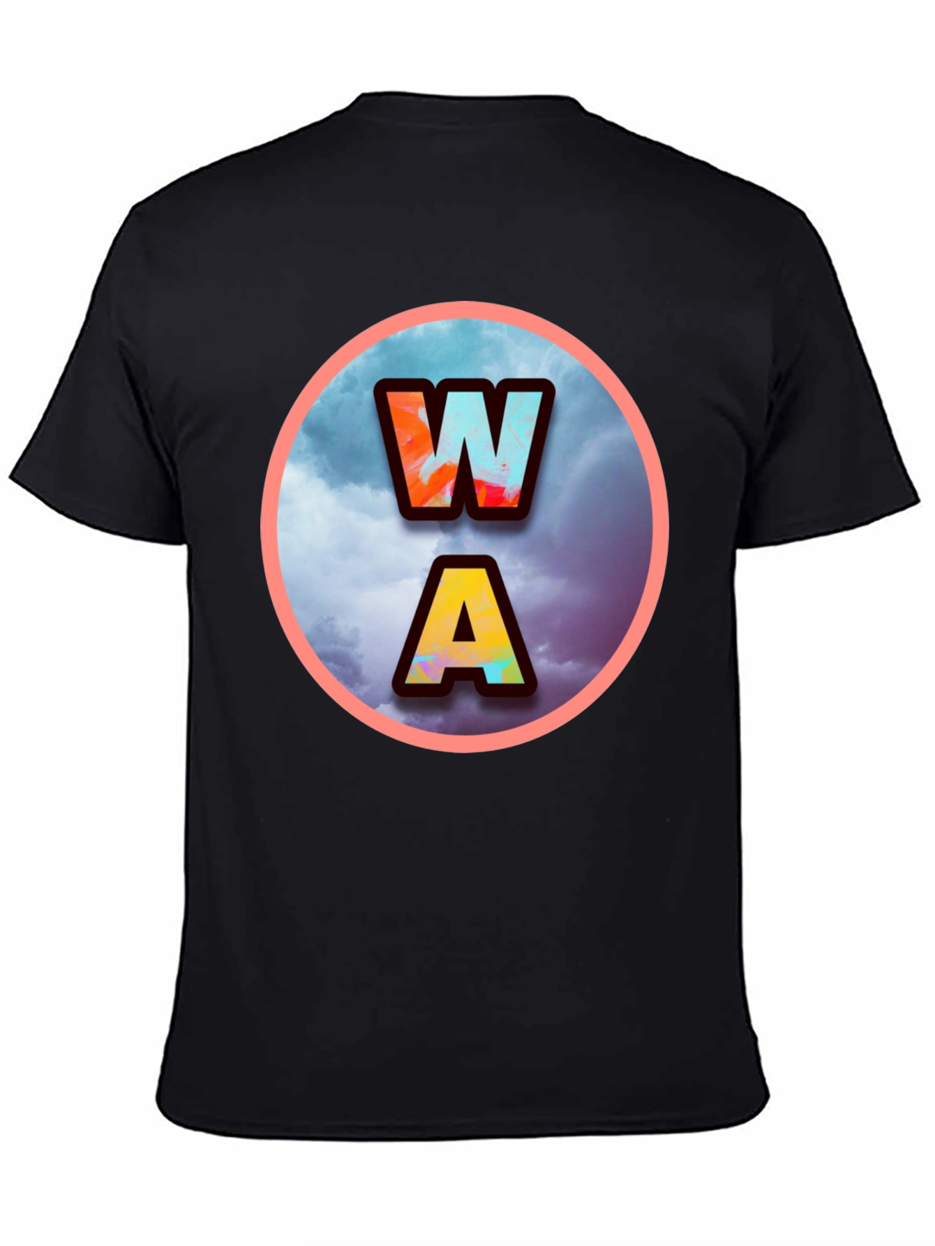 Mens Black WA Letters Graphic Print T-Shirt
