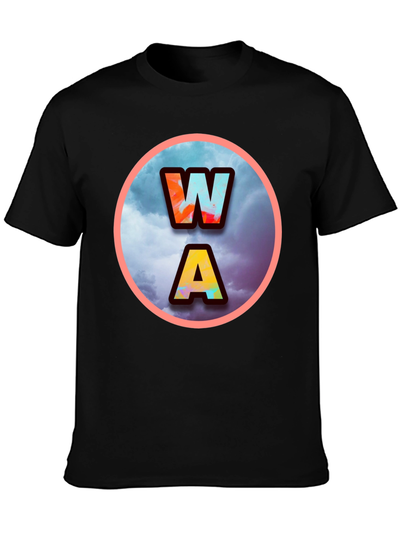 Mens Black WA Letters Graphic Print T-Shirt