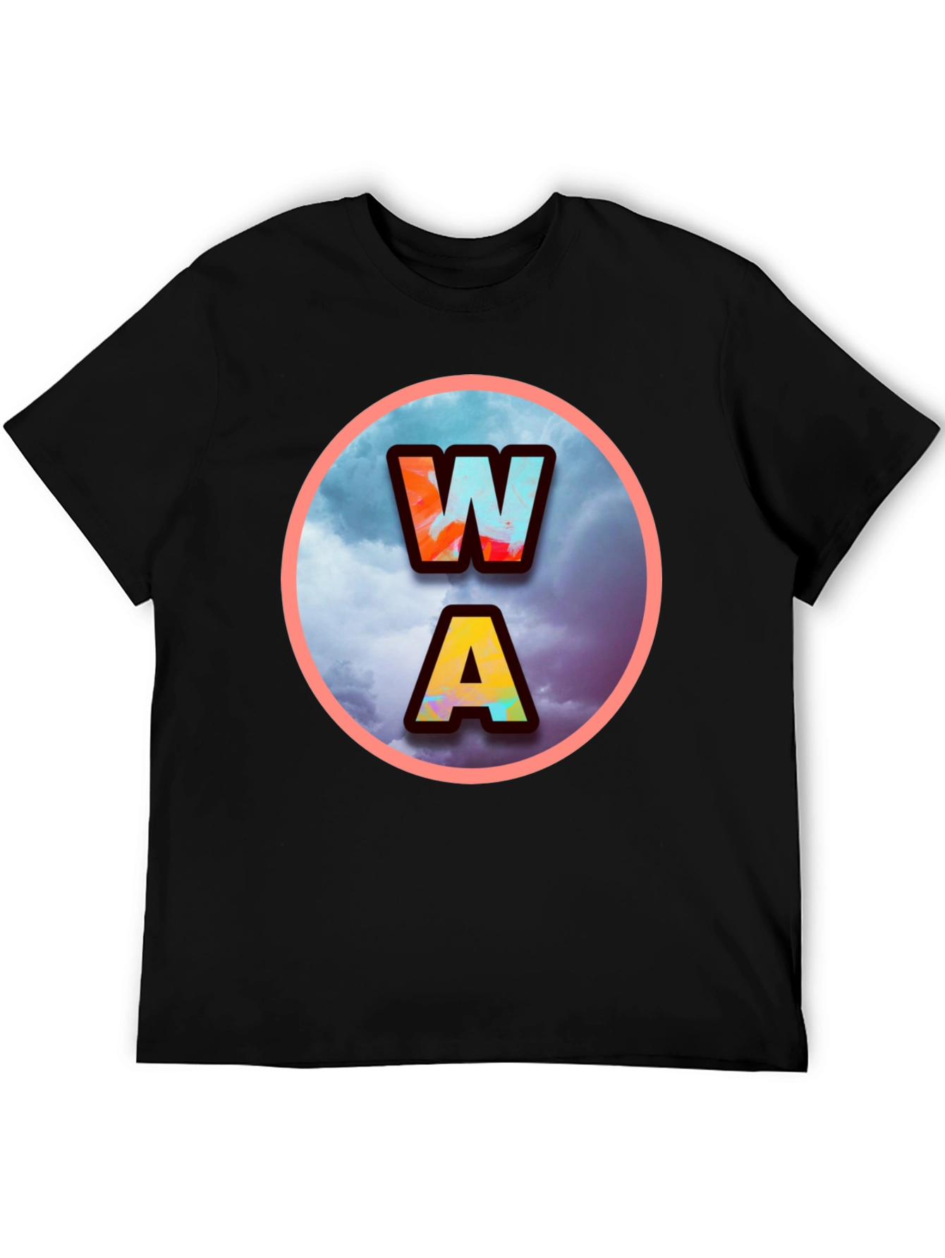 Mens Black WA Letters Graphic Print T-Shirt