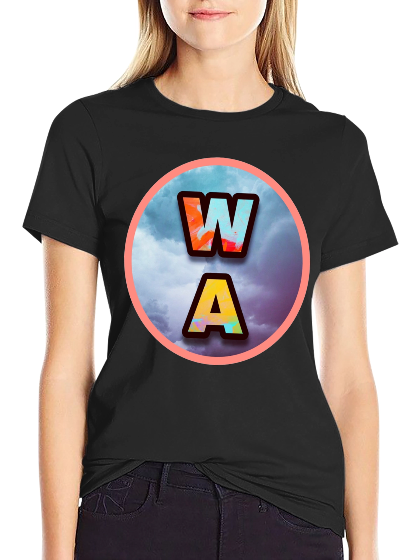 Mens Black WA Letters Graphic Print T-Shirt