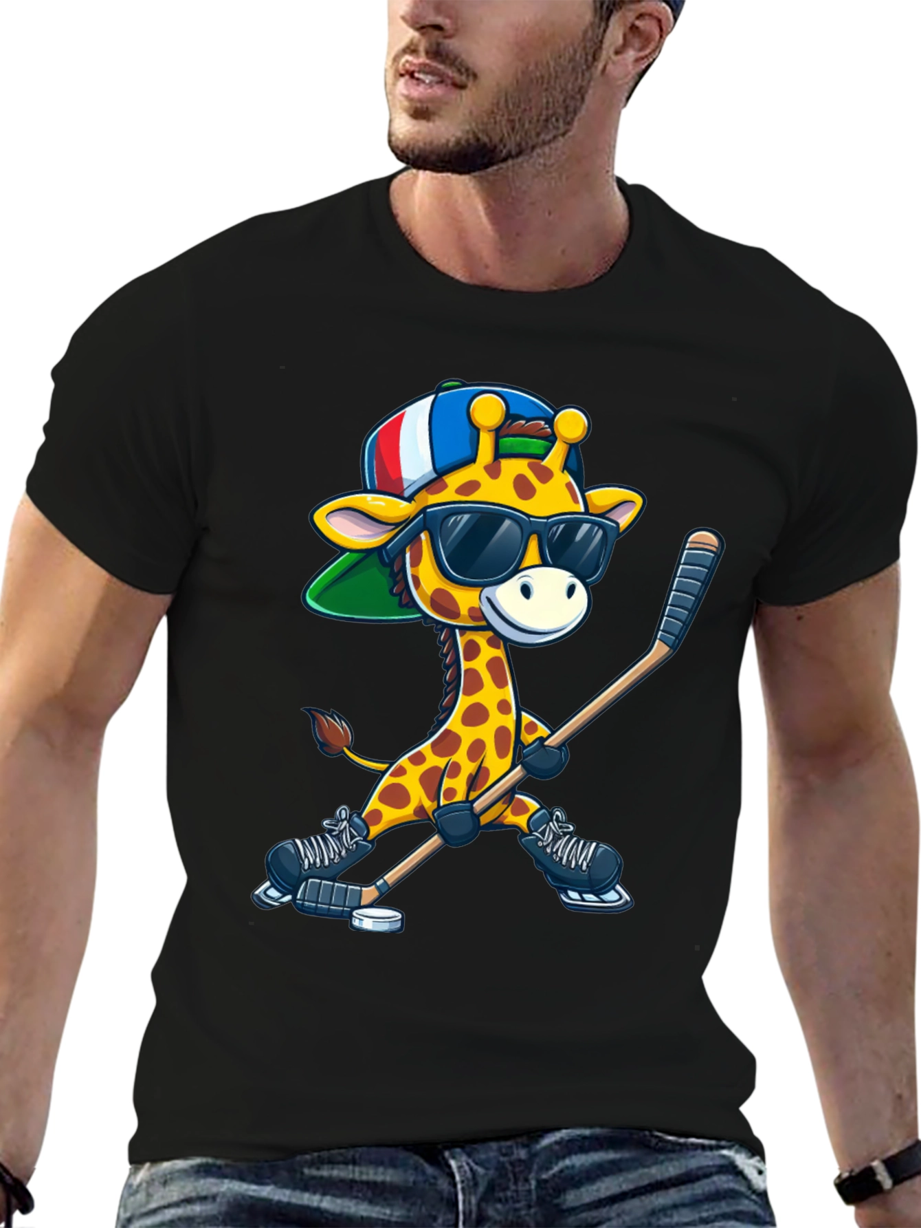 Giraffe Hockey Player Graphic Tee