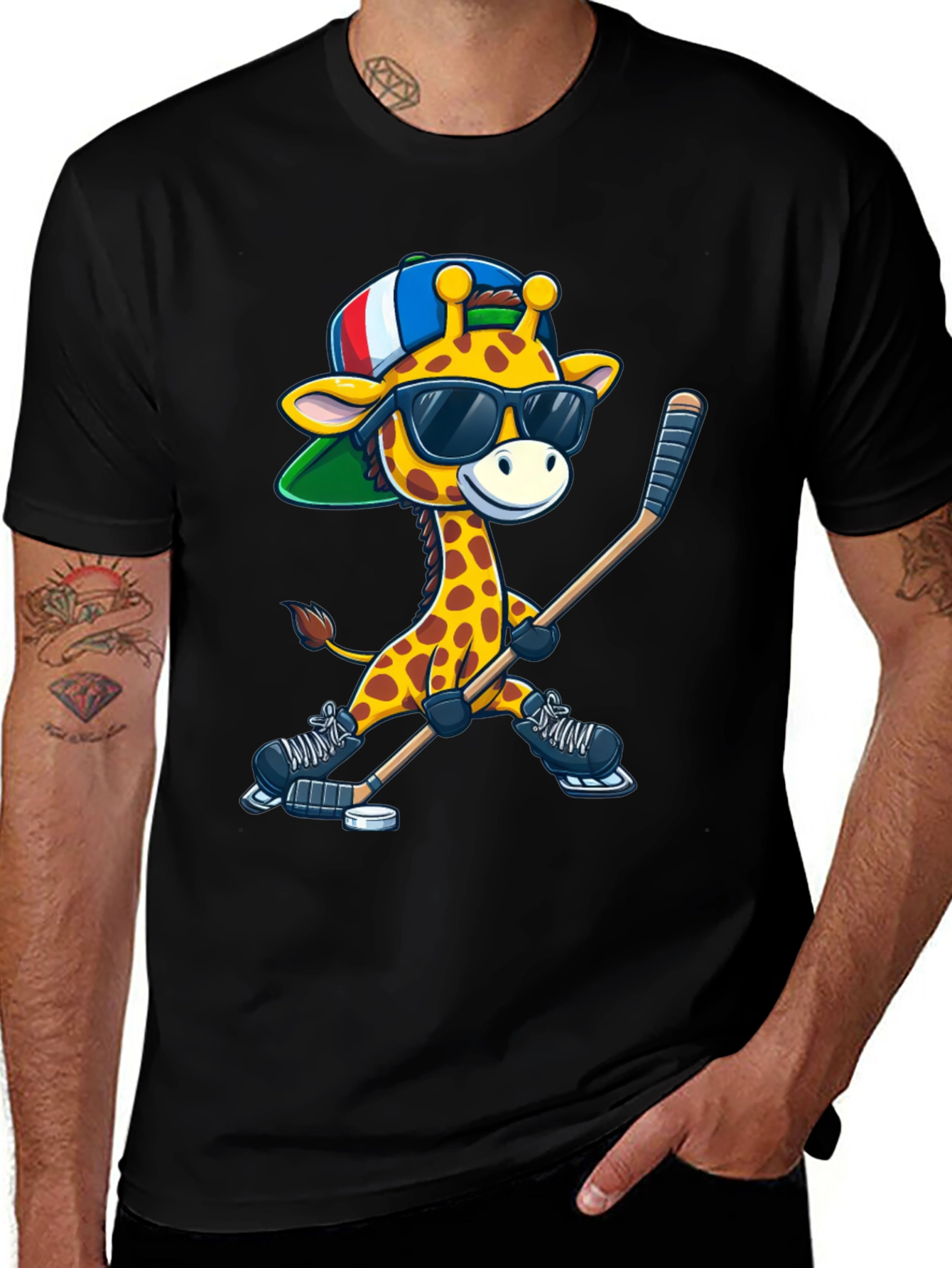 Giraffe Hockey Player Graphic Tee