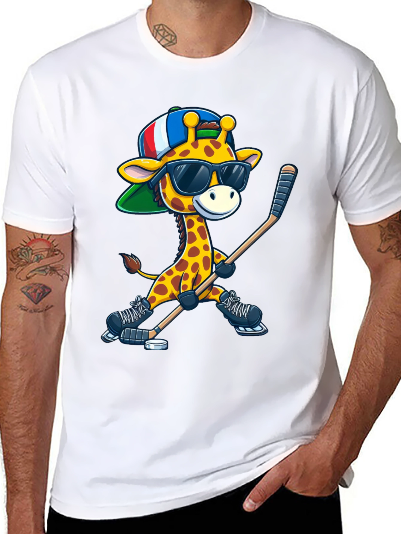 Giraffe Hockey Player Graphic Tee