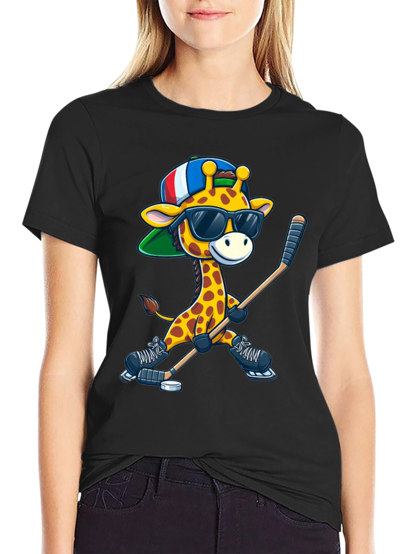 Giraffe Hockey Player Graphic Tee