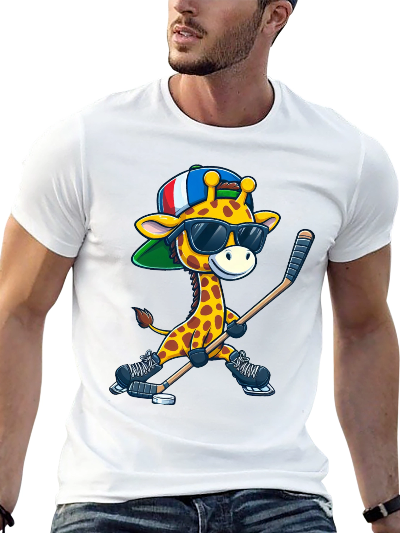 Giraffe Hockey Player Graphic Tee