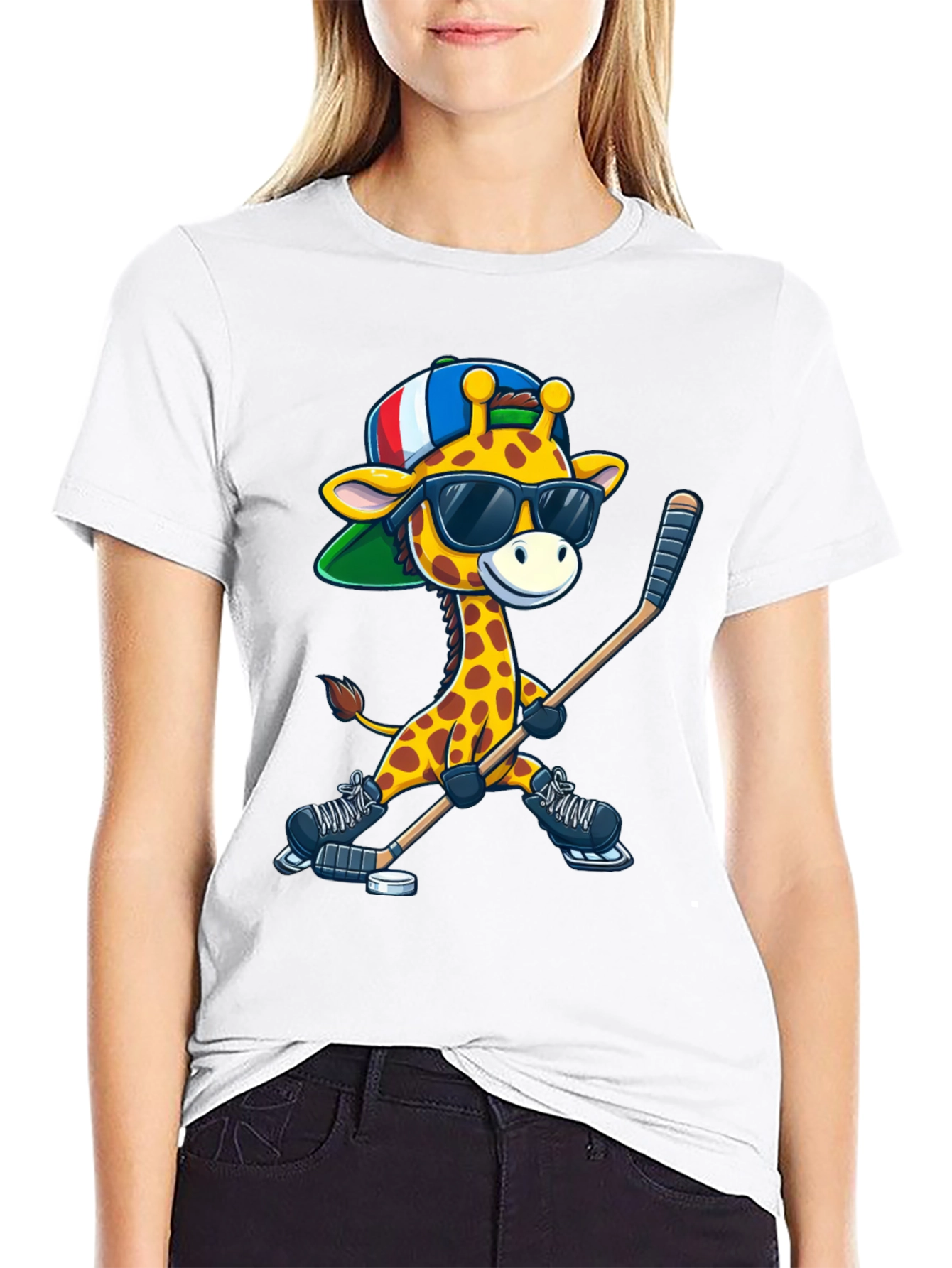 Giraffe Hockey Player Graphic Tee