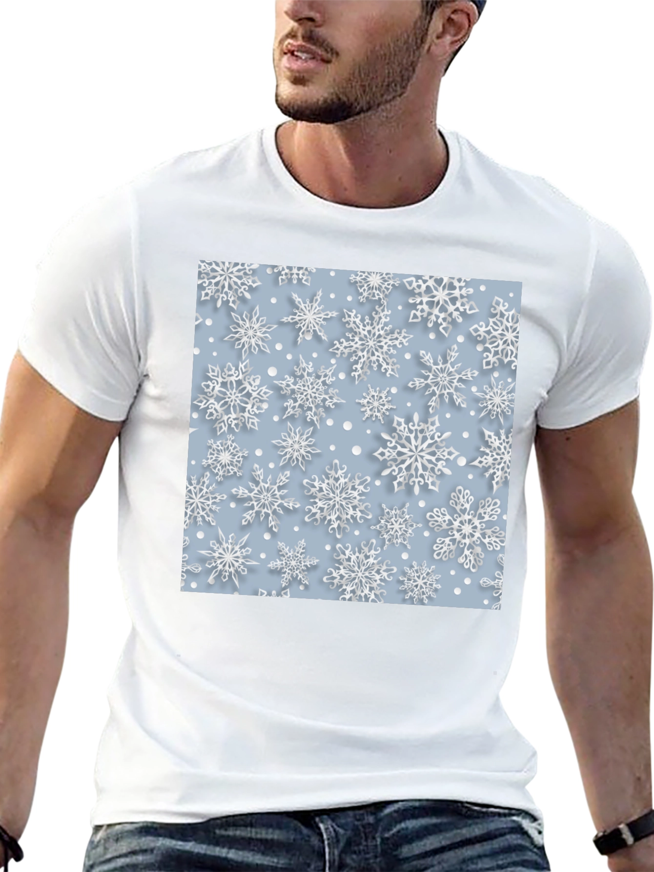 Snowflake Pattern T-Shirt - Stylish Winter Apparel