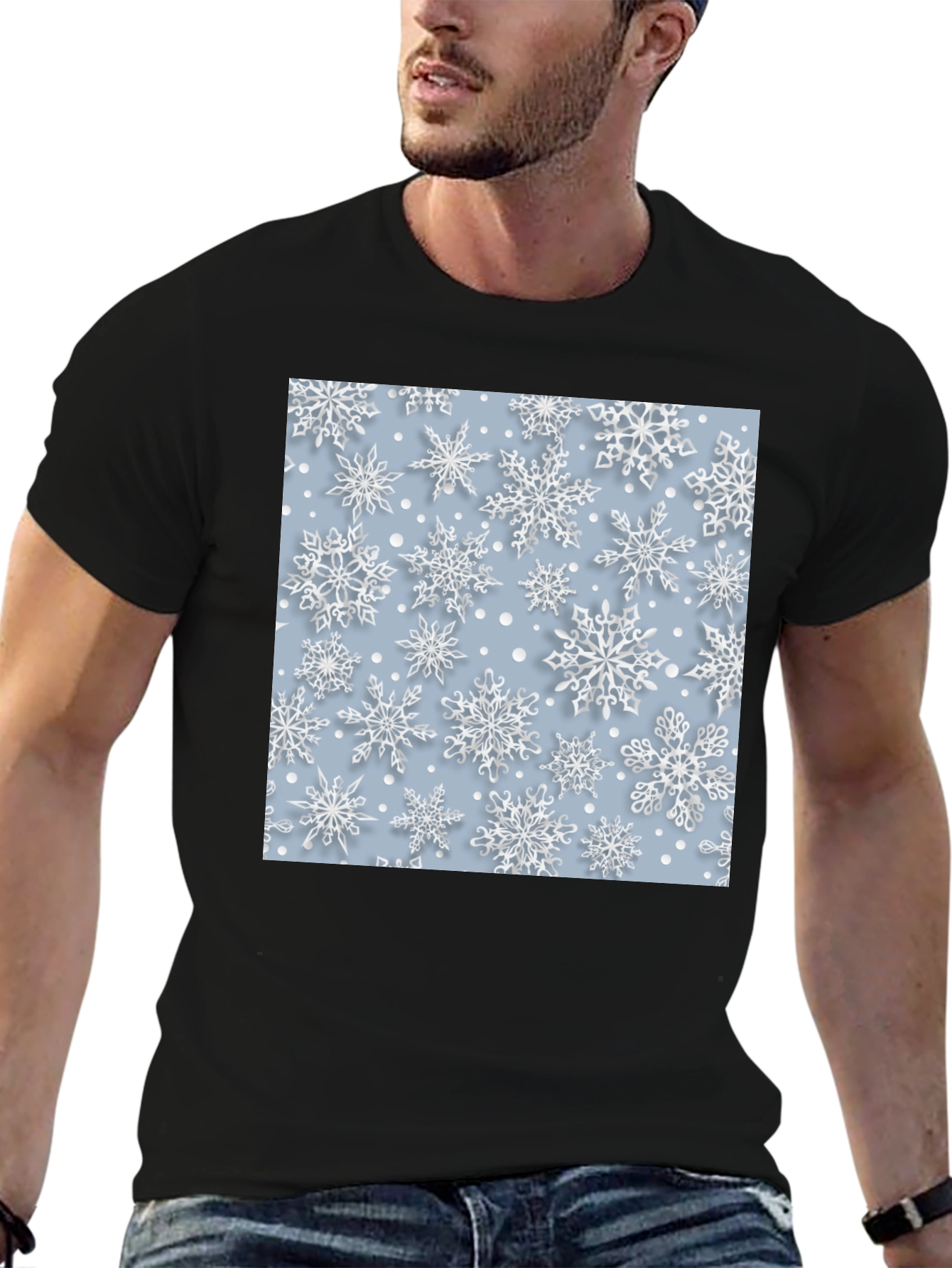 Snowflake Pattern T-Shirt - Stylish Winter Apparel