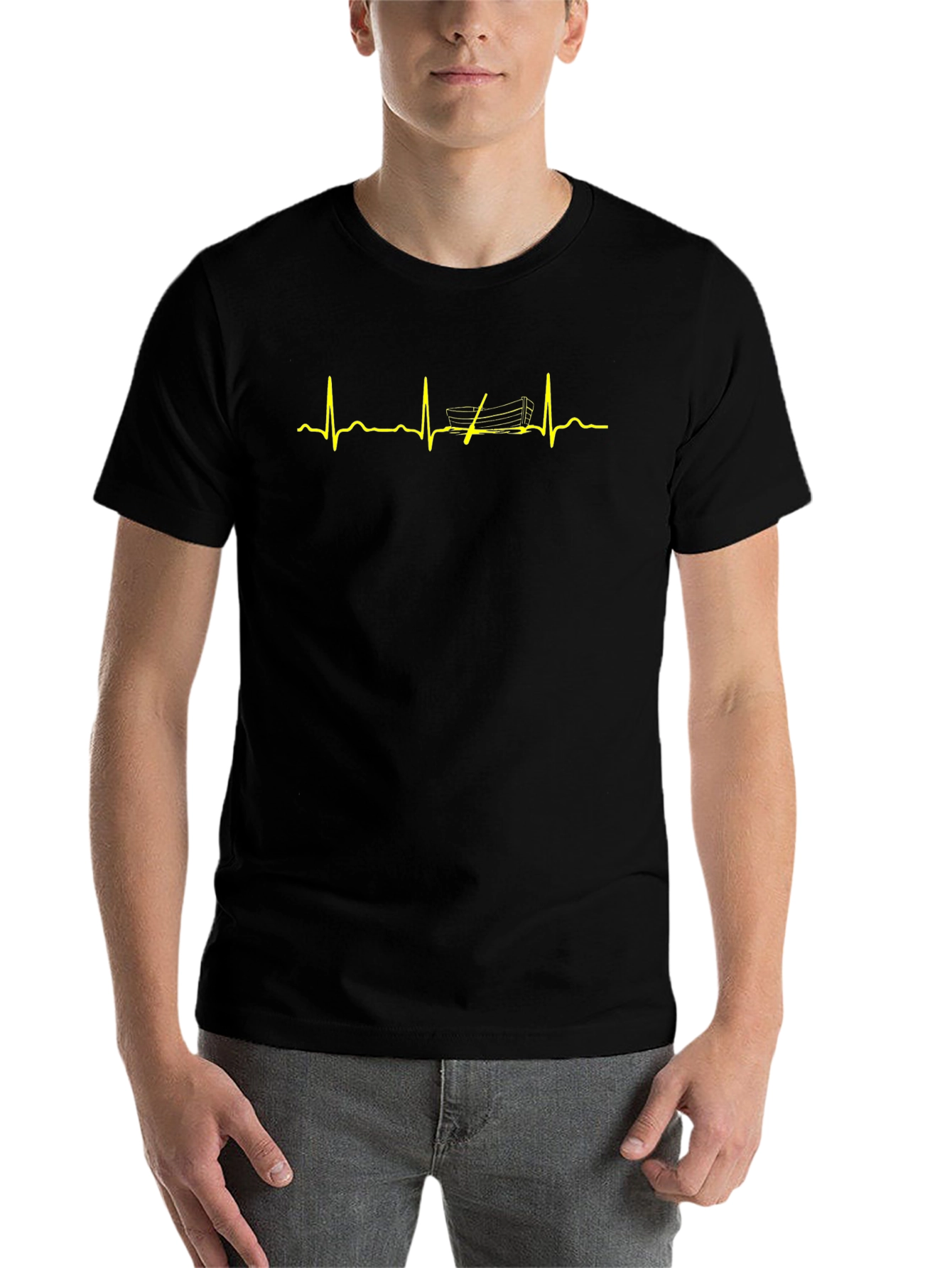 Heartbeat Boat T-Shirt - Black Crew Neck Tee